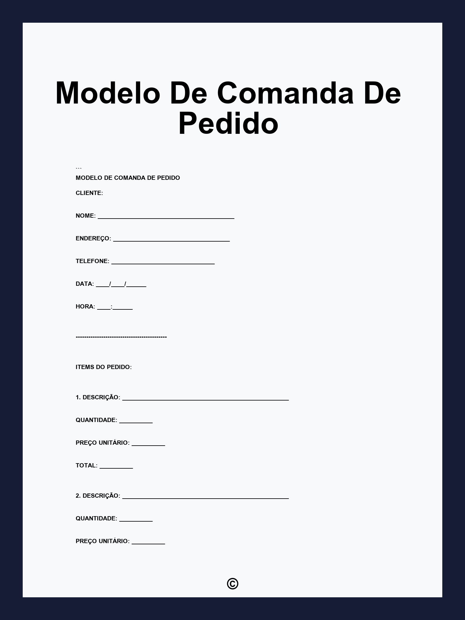 Modelo De Comanda De Pedido