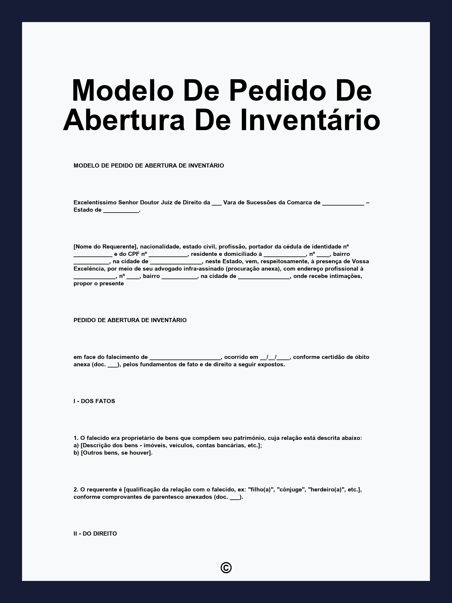 Modelo De Pedido De Abertura De Inventário