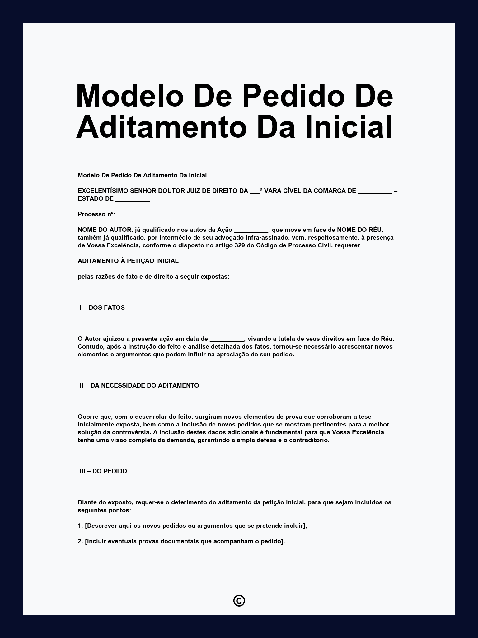 Modelo De Pedido De Aditamento Da Inicial