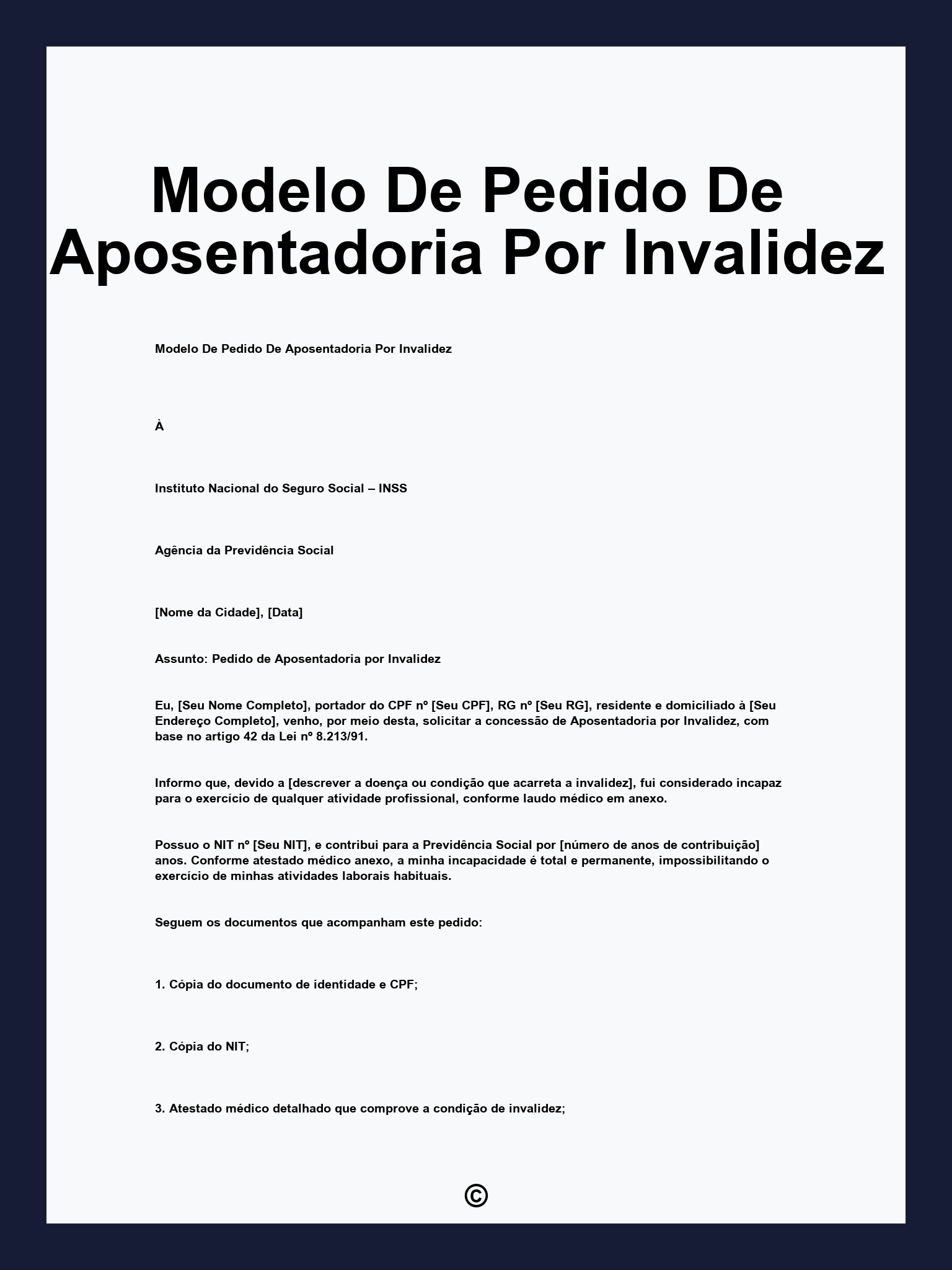 Modelo De Pedido De Aposentadoria Por Invalidez