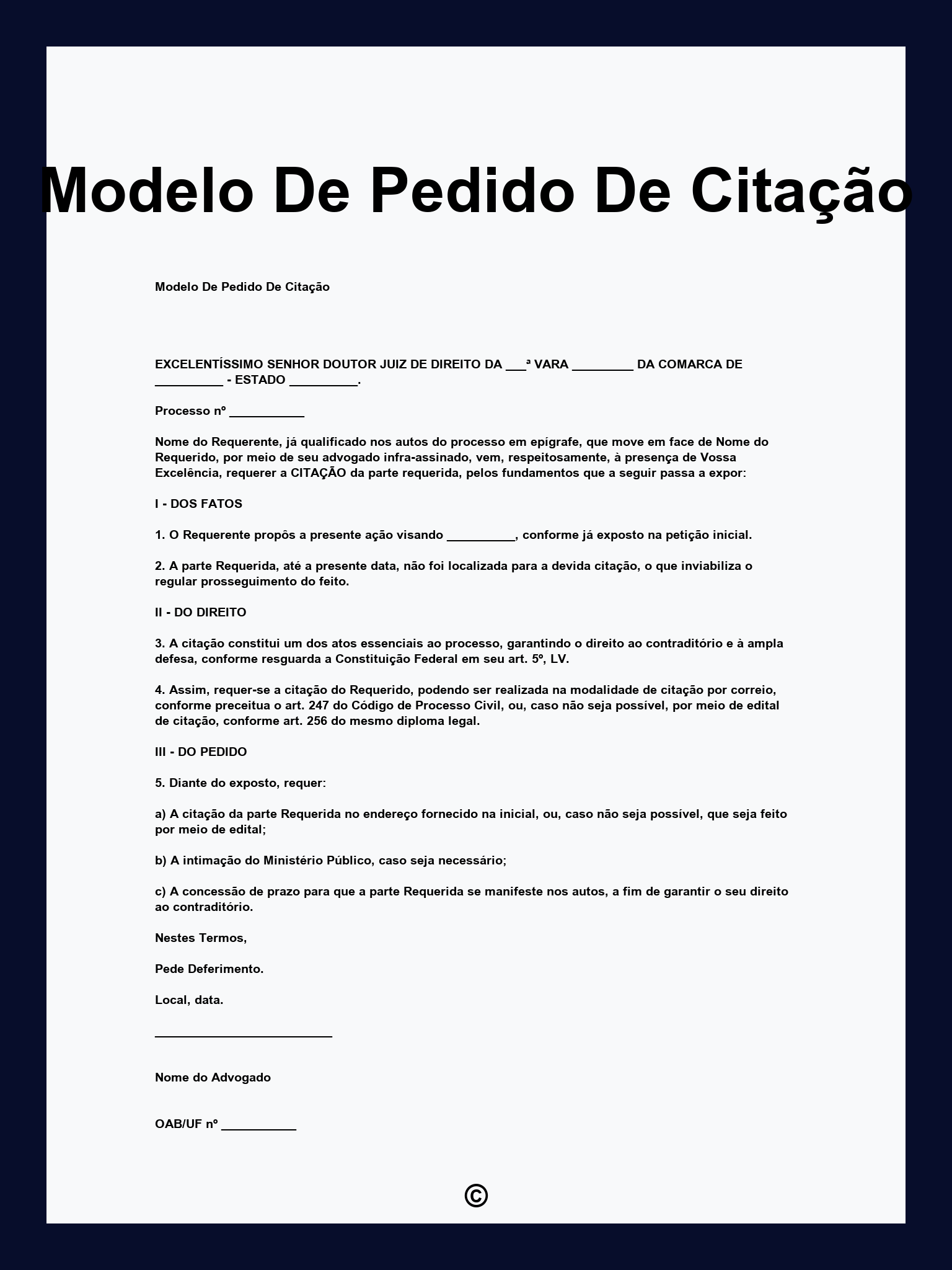 Modelo De Pedido De Citação
