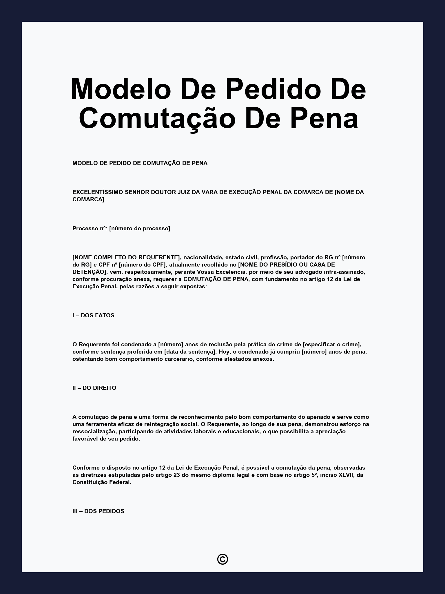 Modelo De Pedido De Comutação De Pena