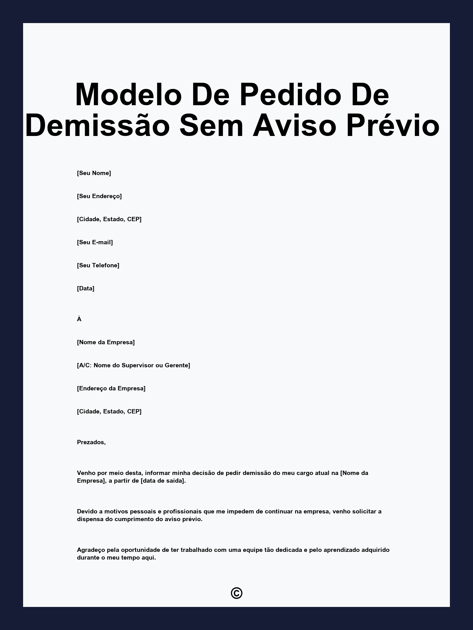 Modelo De Pedido De Demissão Sem Aviso Prévio