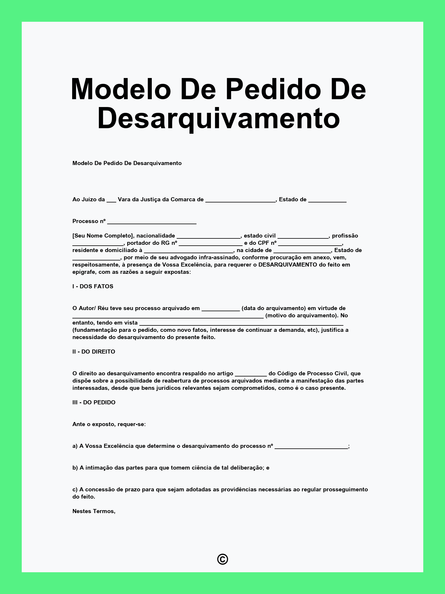 Modelo De Pedido De Desarquivamento
