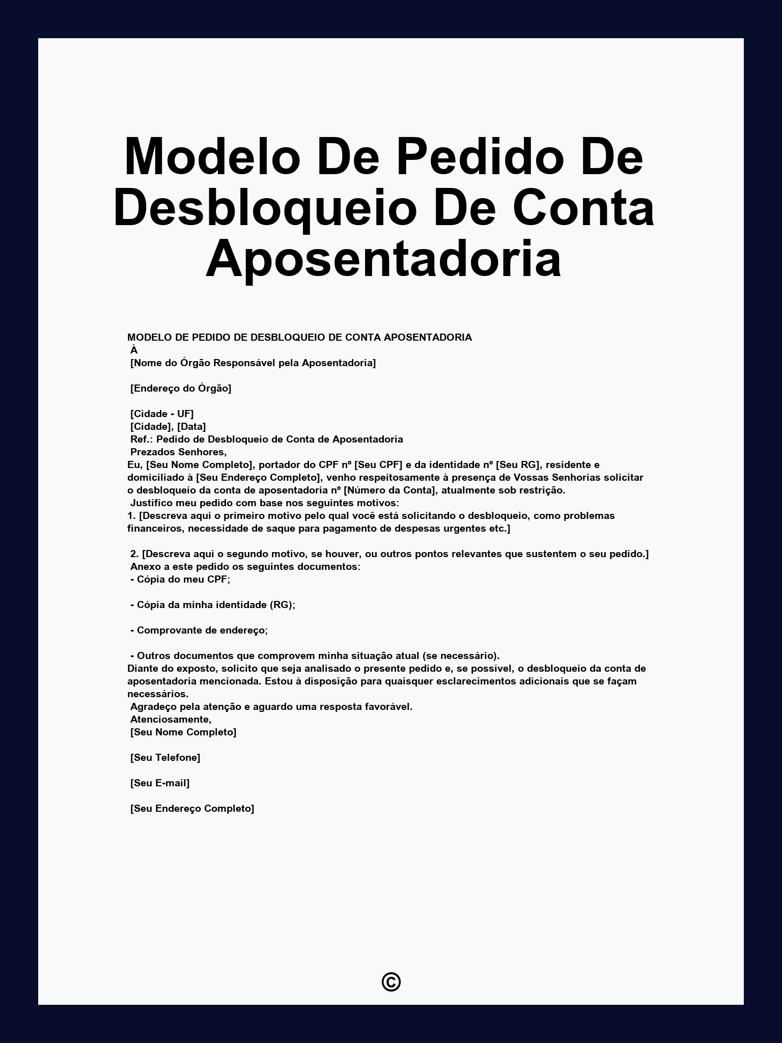 Modelo De Pedido De Desbloqueio De Conta Aposentadoria