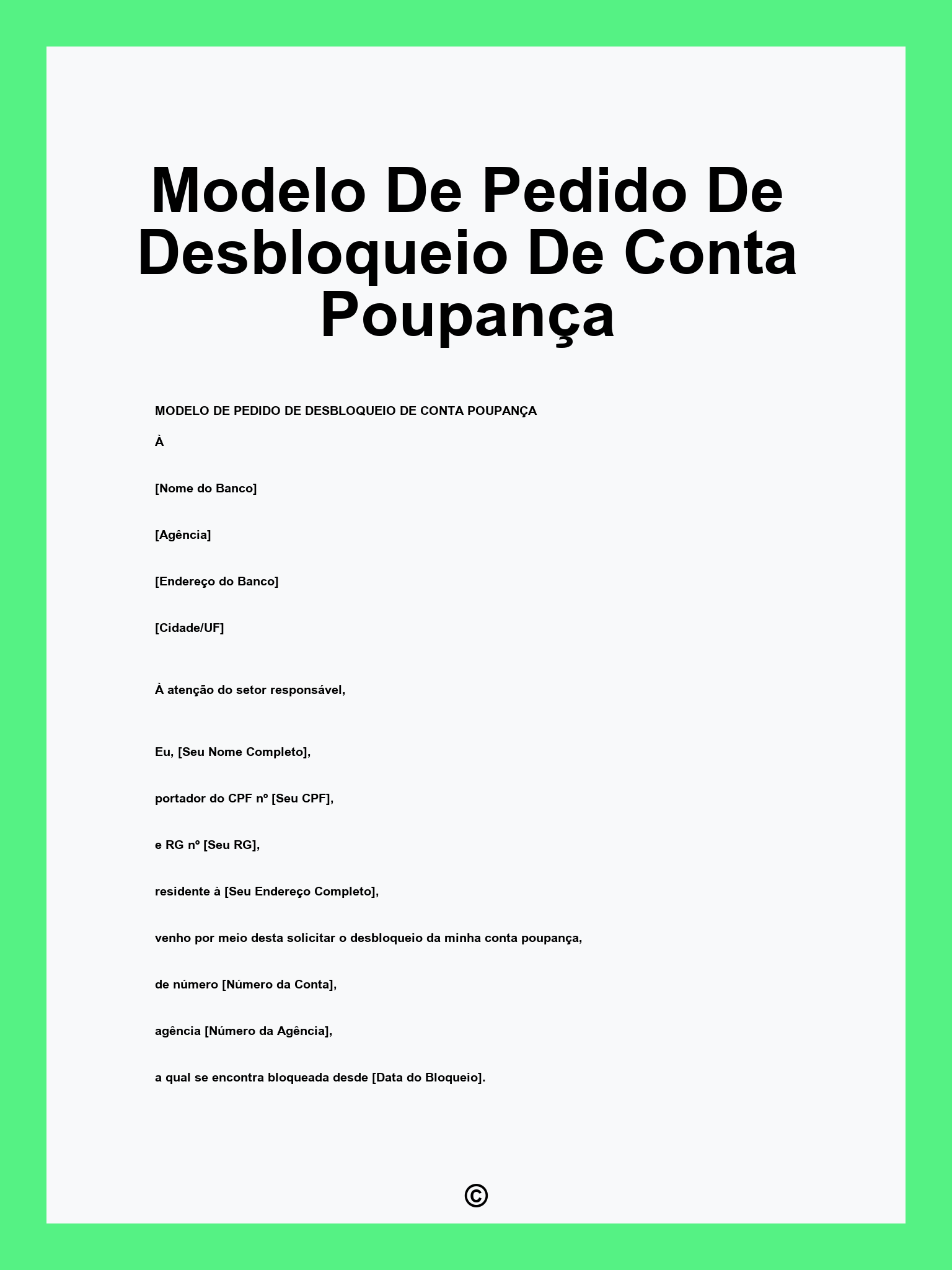 Modelo De Pedido De Desbloqueio De Conta Poupança