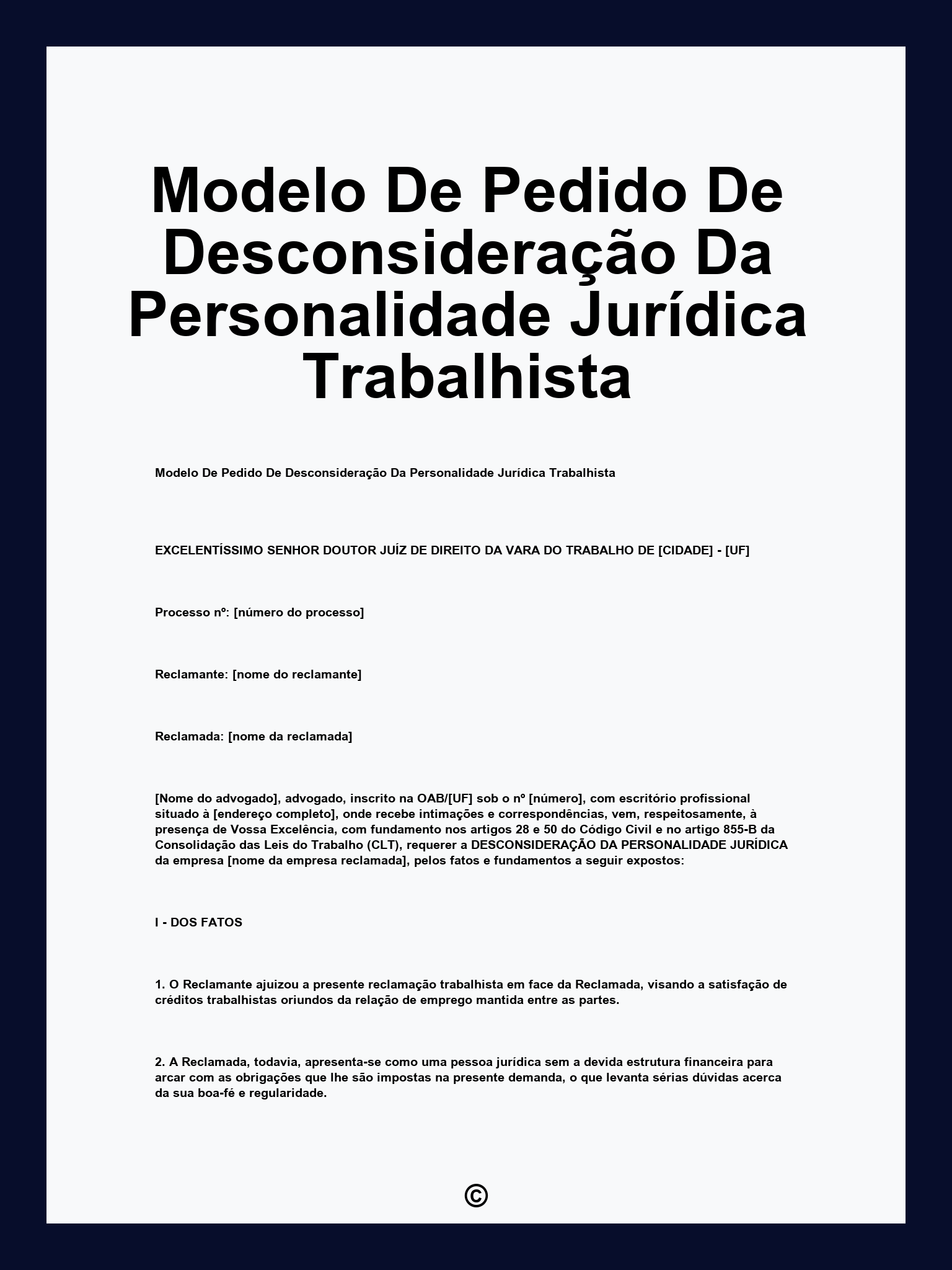 Modelo De Pedido De Desconsideração Da Personalidade Jurídica Trabalhista