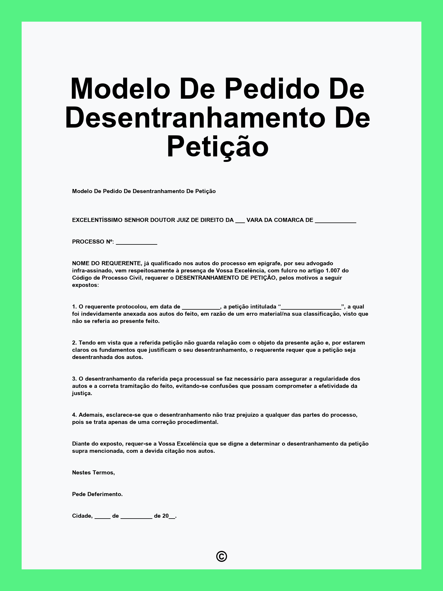 Modelo De Pedido De Desentranhamento De Petição
