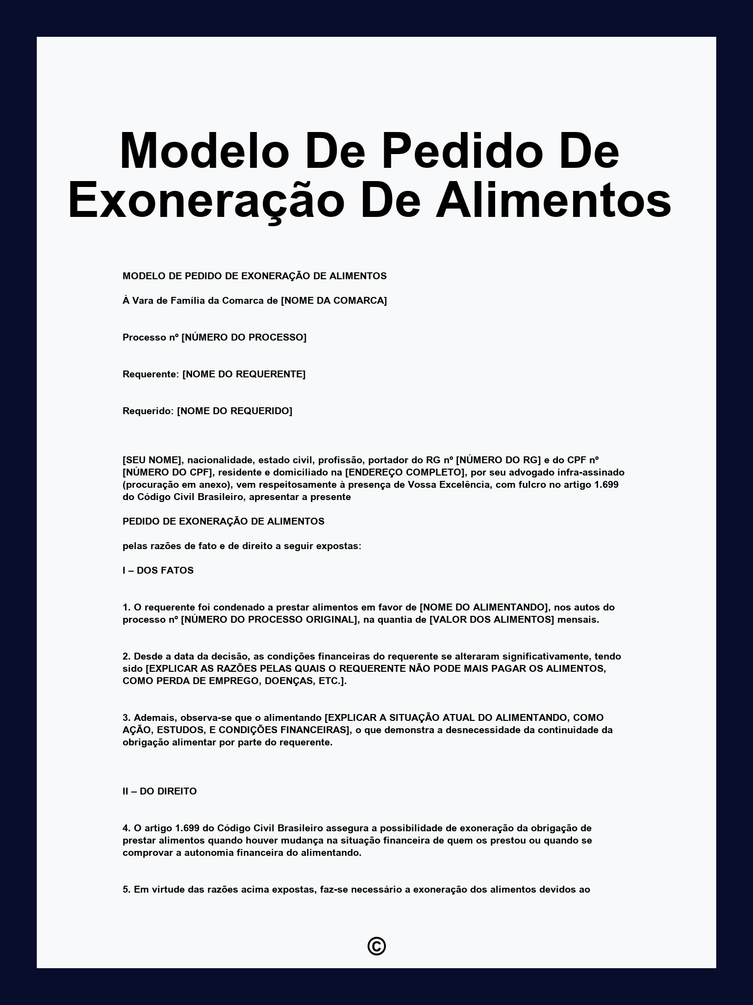 Modelo De Pedido De Exoneração De Alimentos