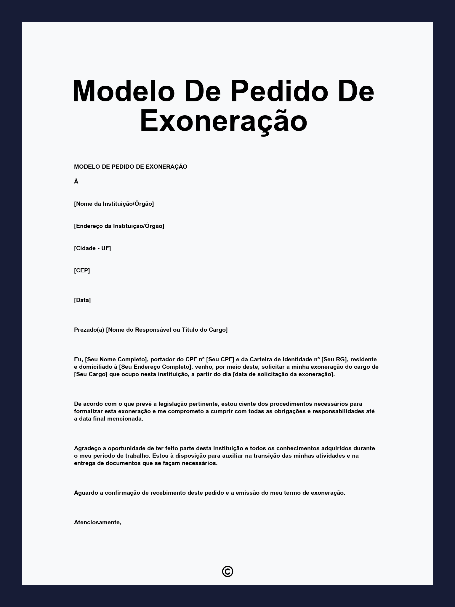 Modelo De Pedido De Exoneração