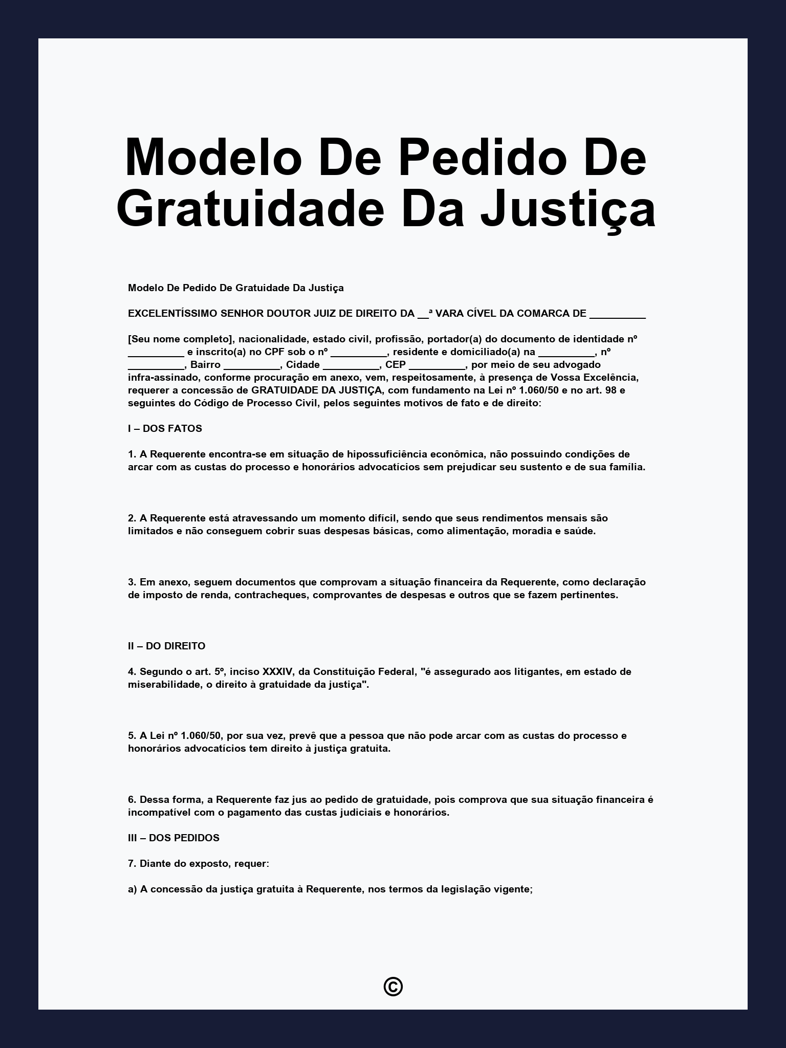 Modelo De Pedido De Gratuidade Da Justiça