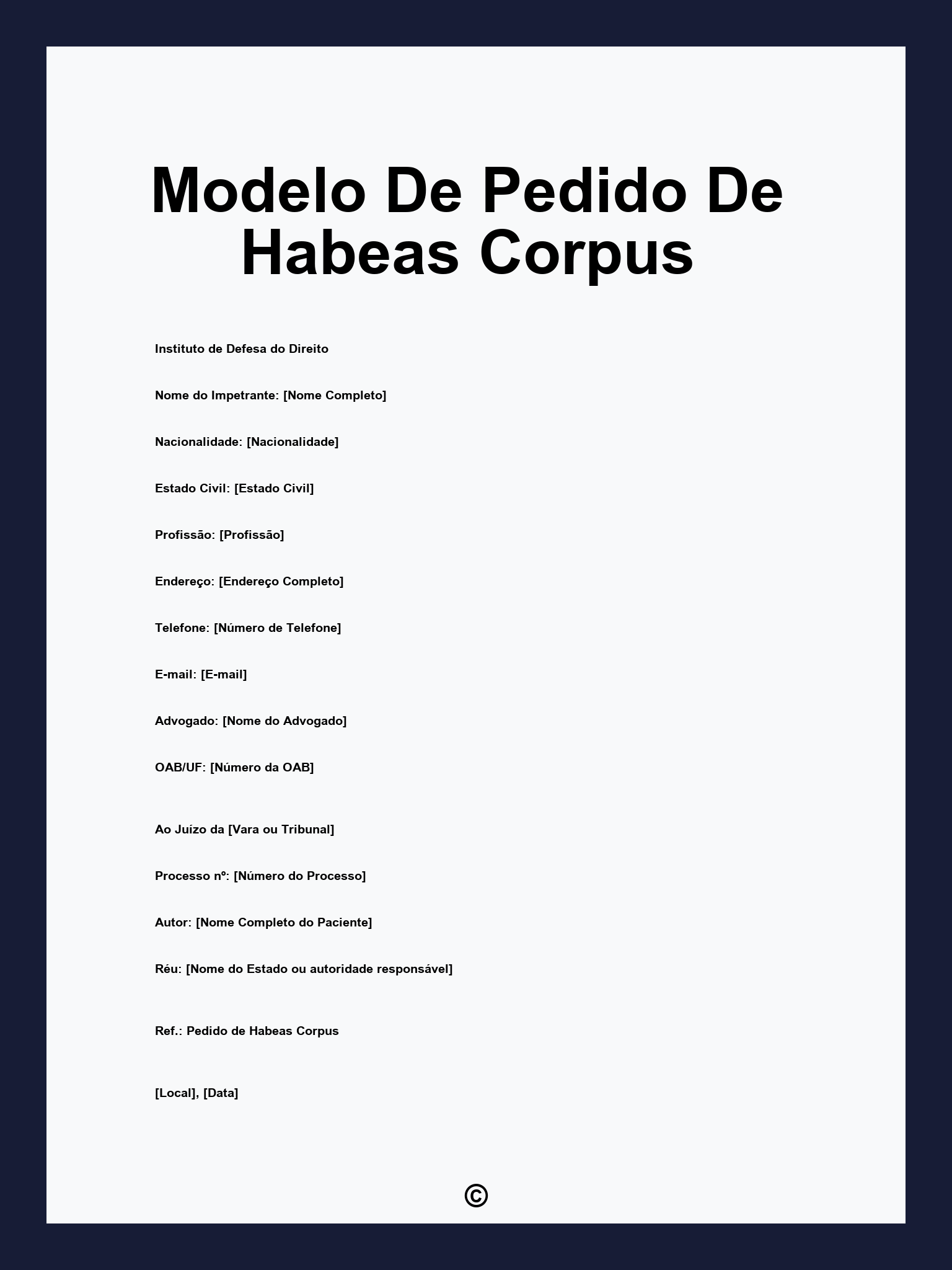 Modelo De Pedido De Habeas Corpus
