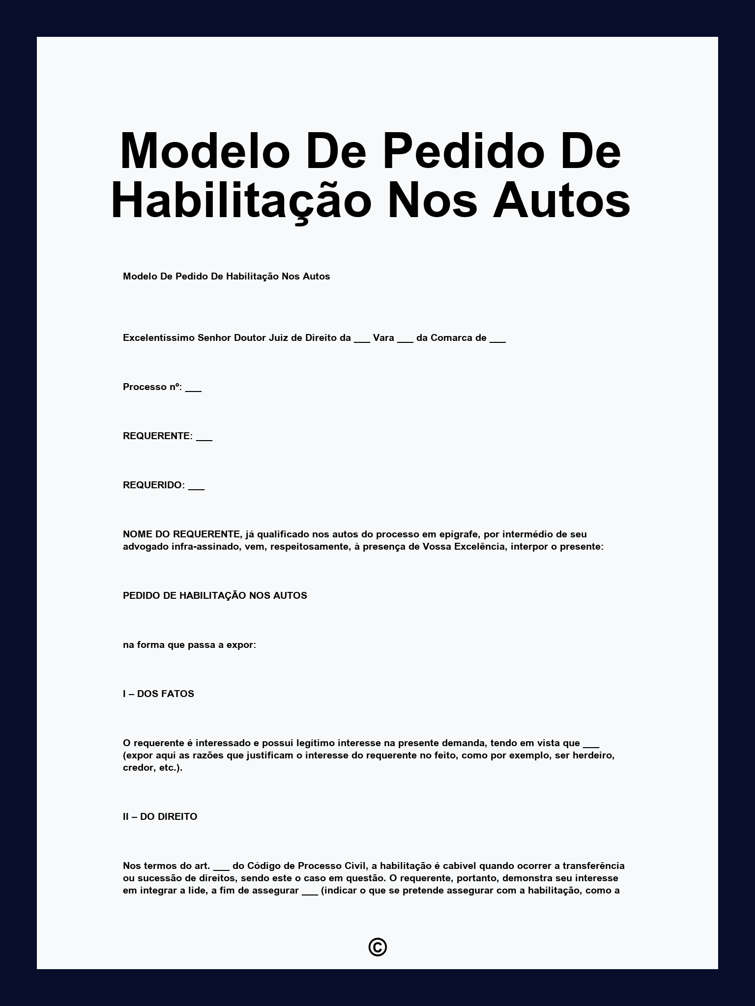 Modelo De Pedido De Habilitação Nos Autos