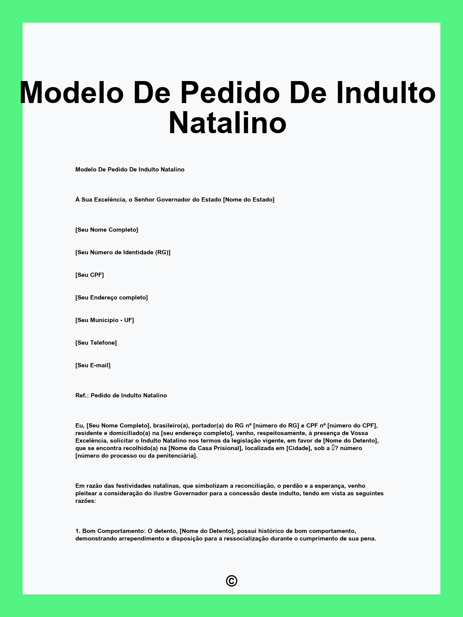 Modelo De Pedido De Indulto Natalino