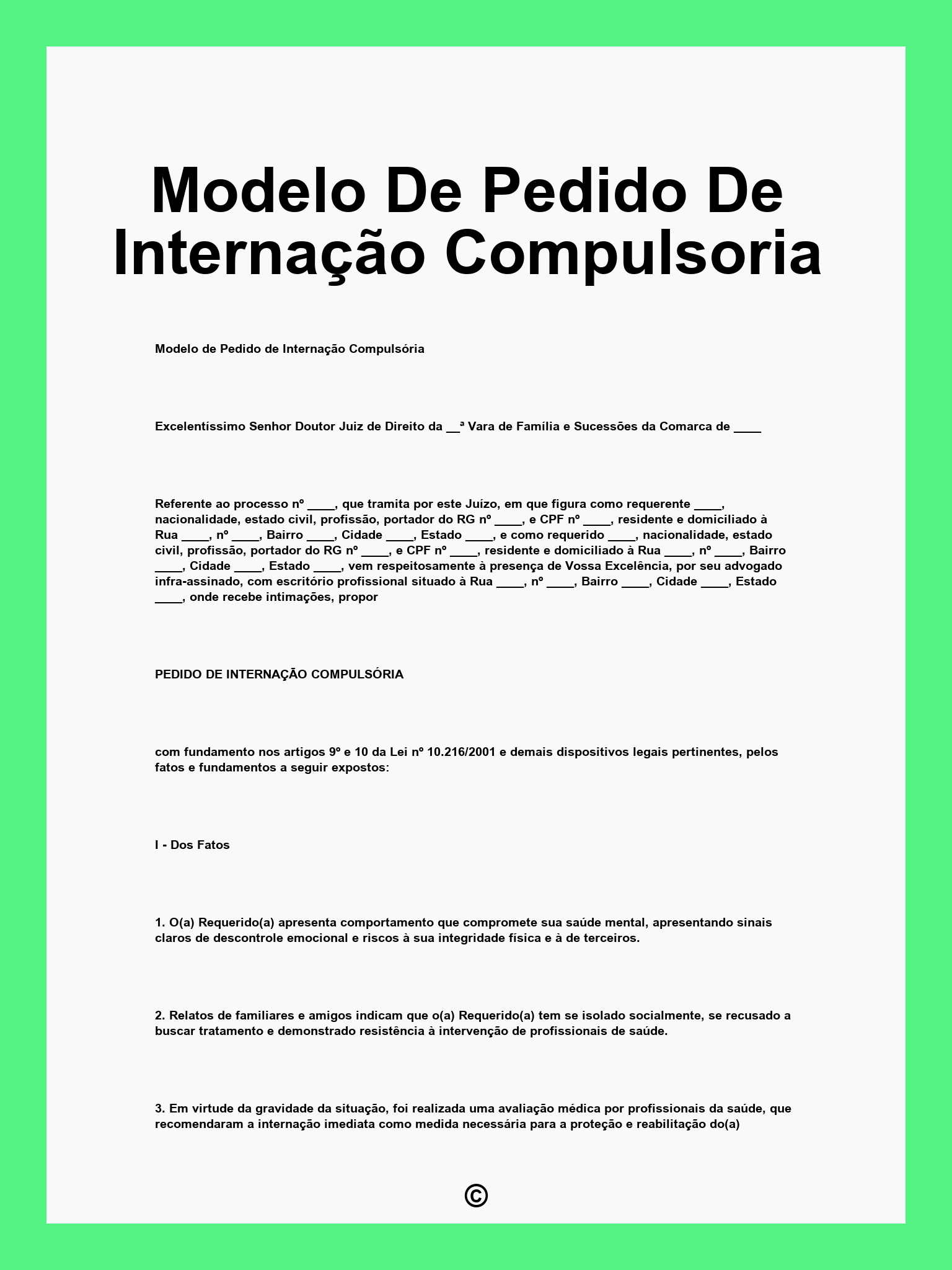 Modelo De Pedido De Internação Compulsoria