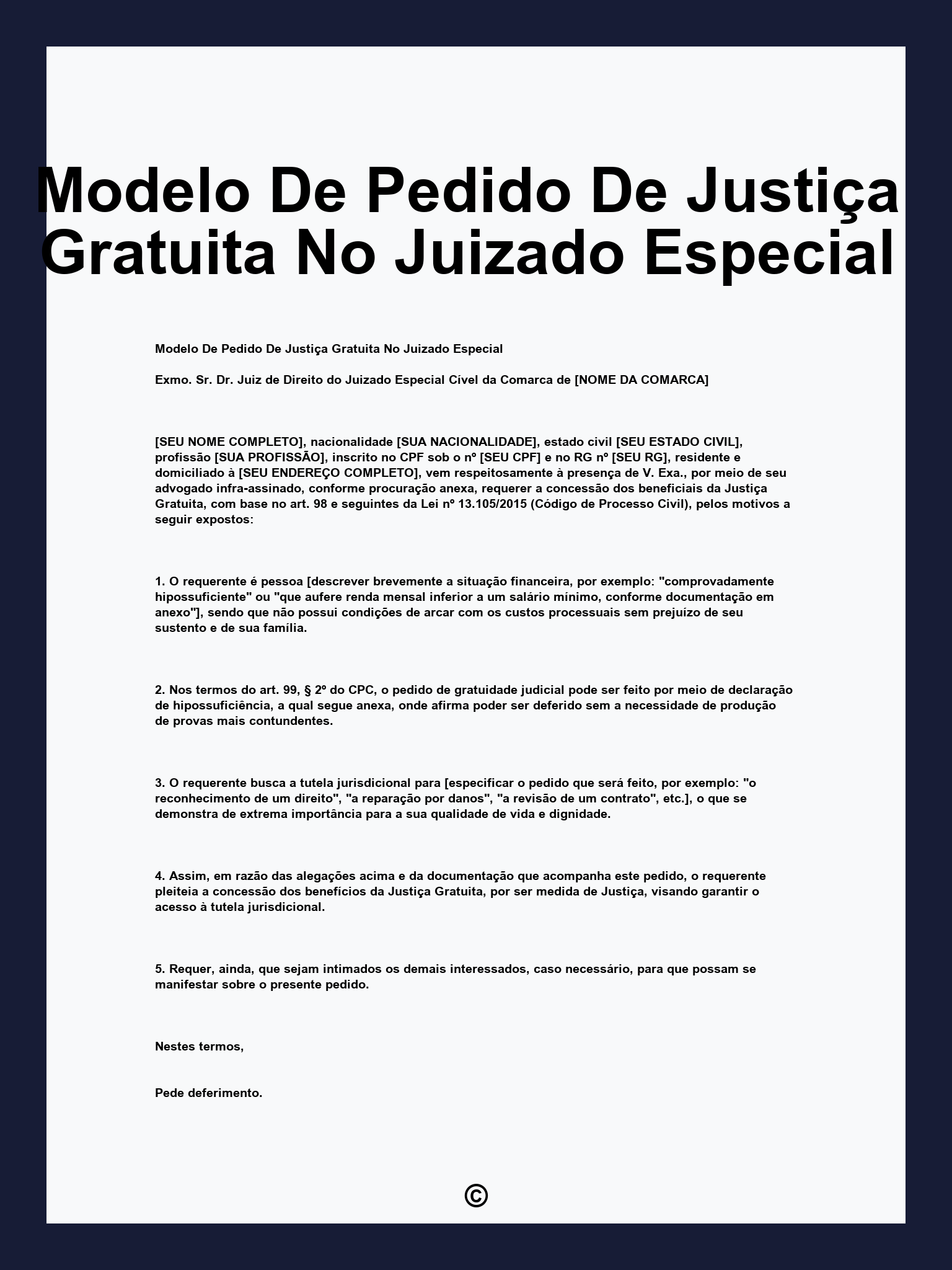 Modelo De Pedido De Justiça Gratuita No Juizado Especial