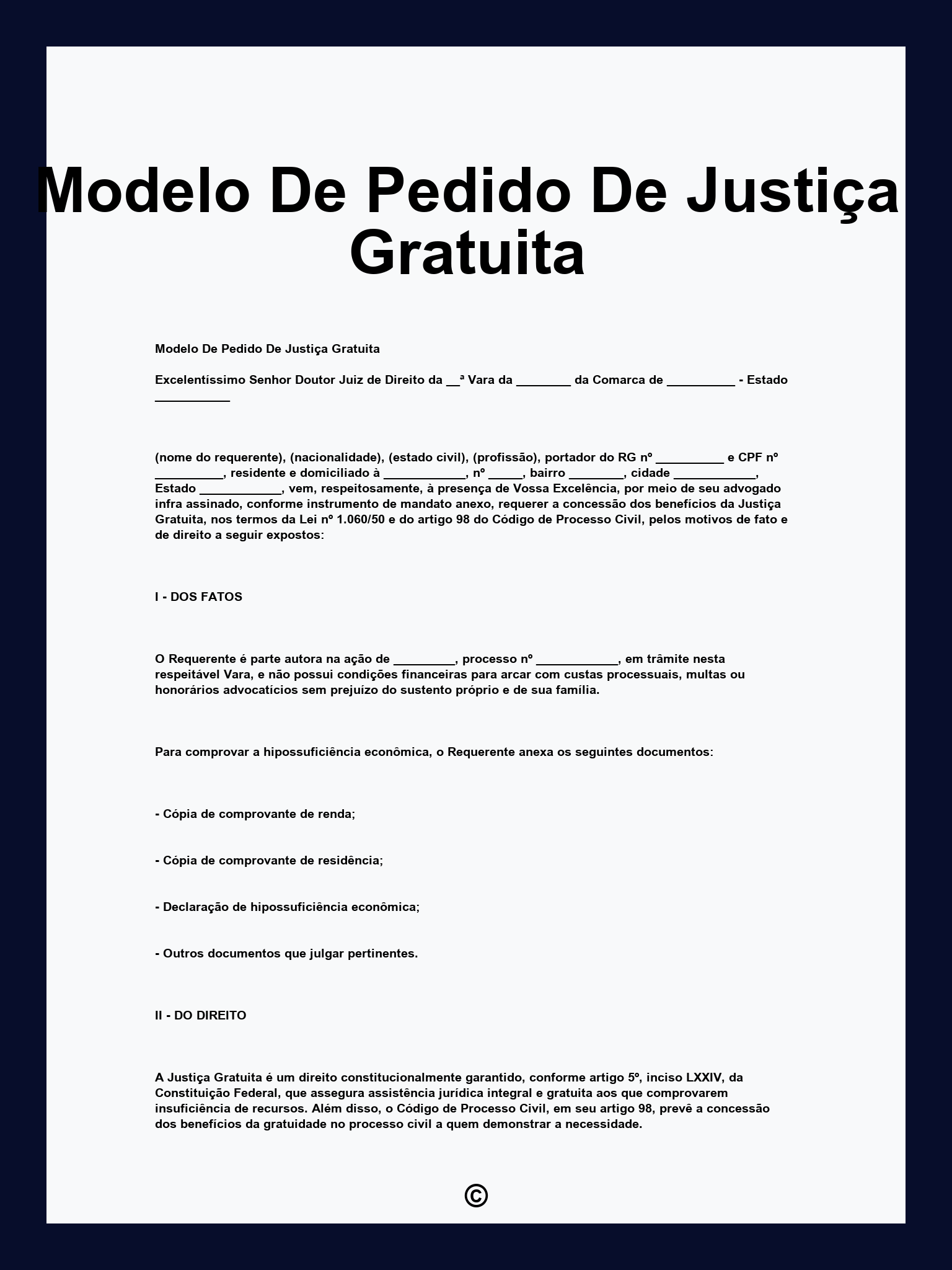 Modelo De Pedido De Justiça Gratuita