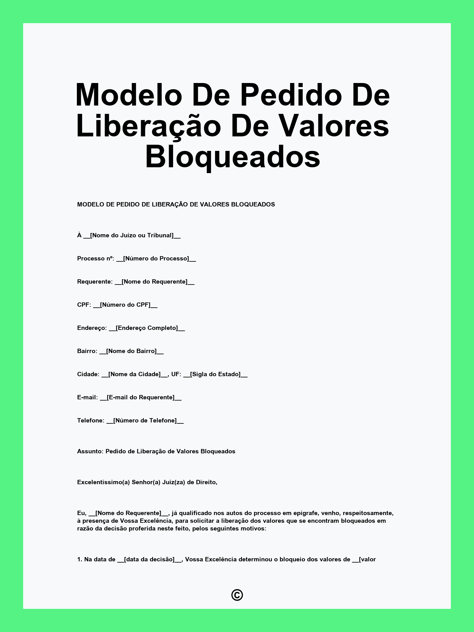 Modelo De Pedido De Liberação De Valores Bloqueados