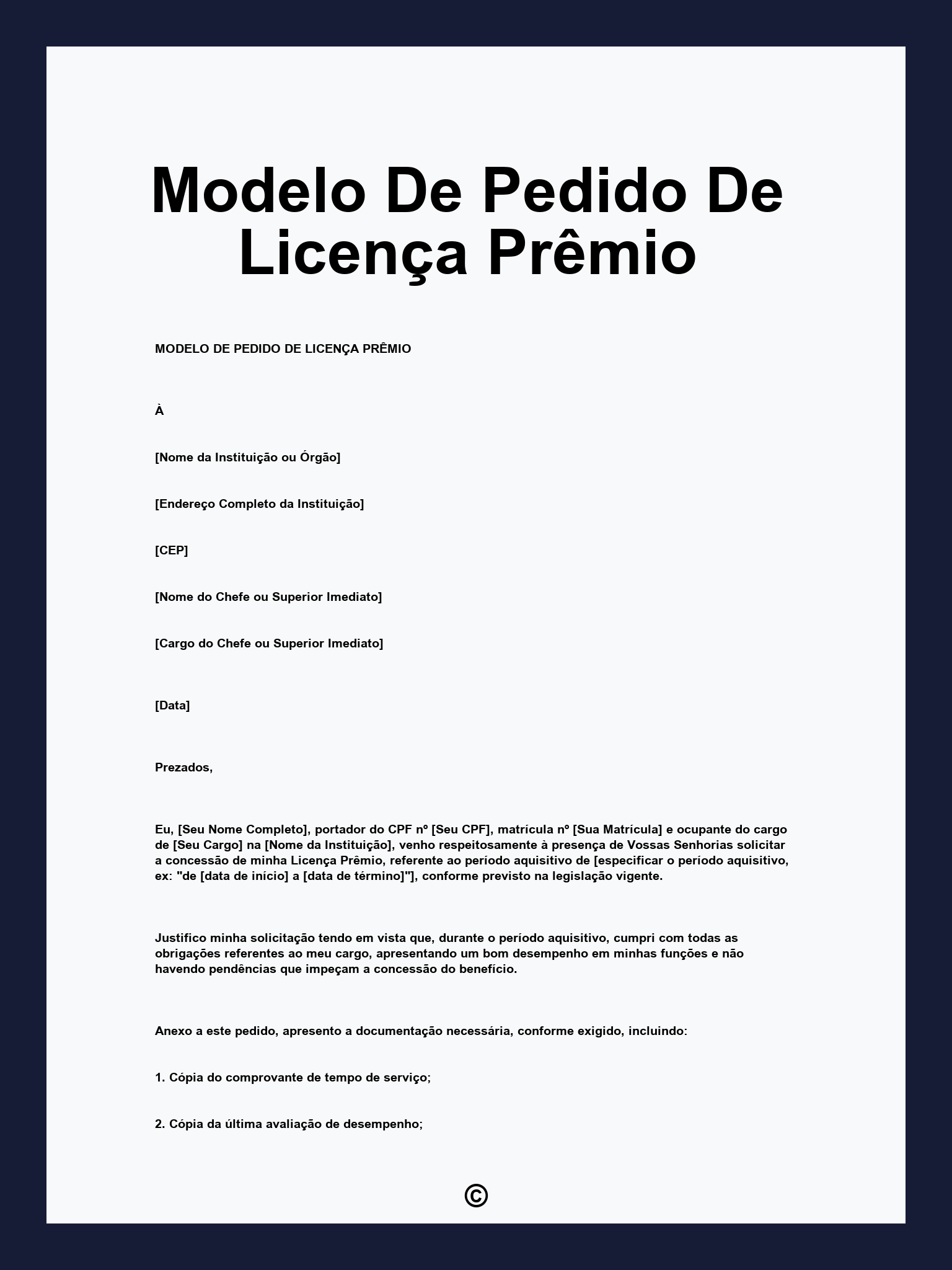 Modelo De Pedido De Licença Prêmio