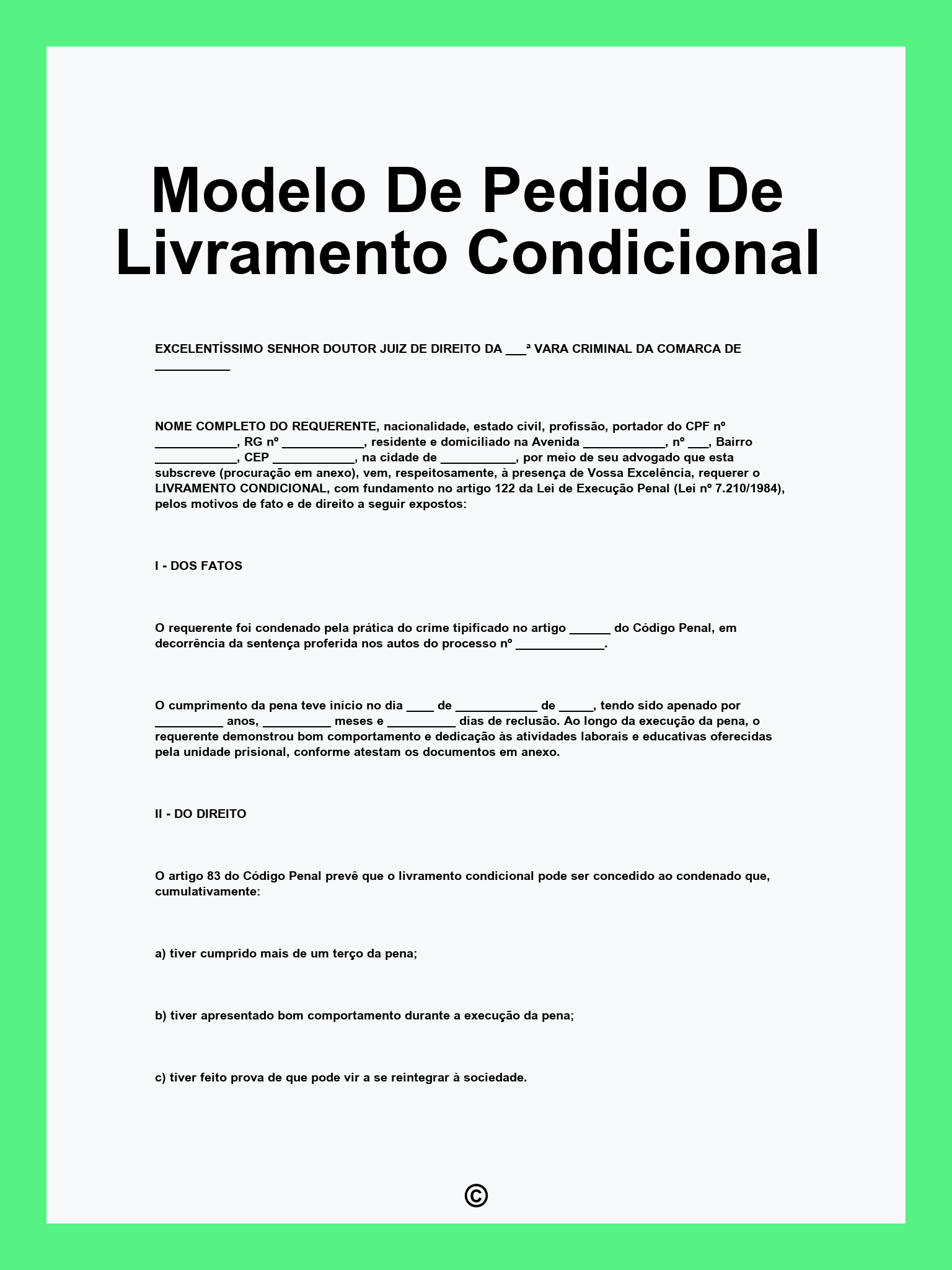 Modelo De Pedido De Livramento Condicional