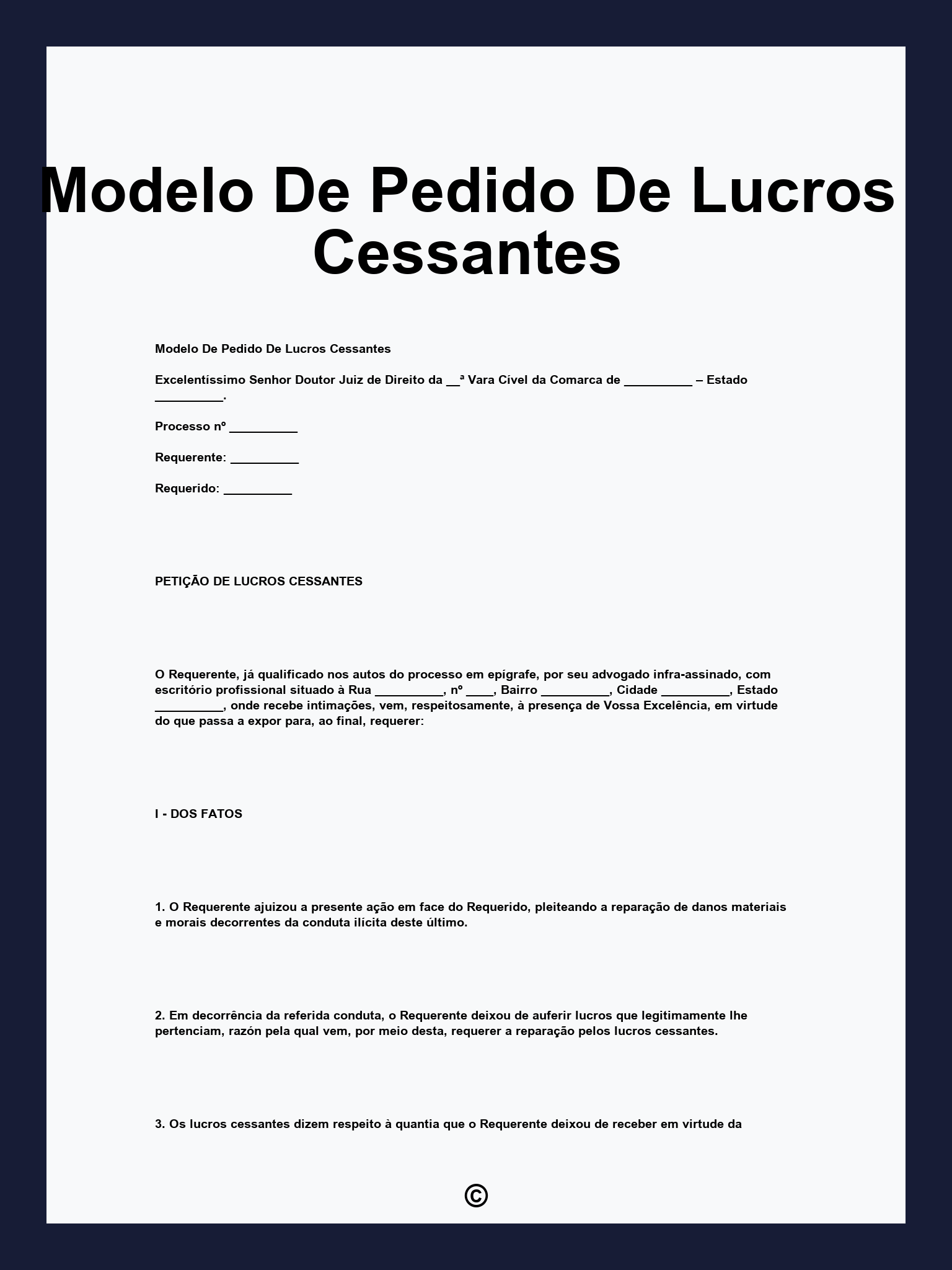 Modelo De Pedido De Lucros Cessantes