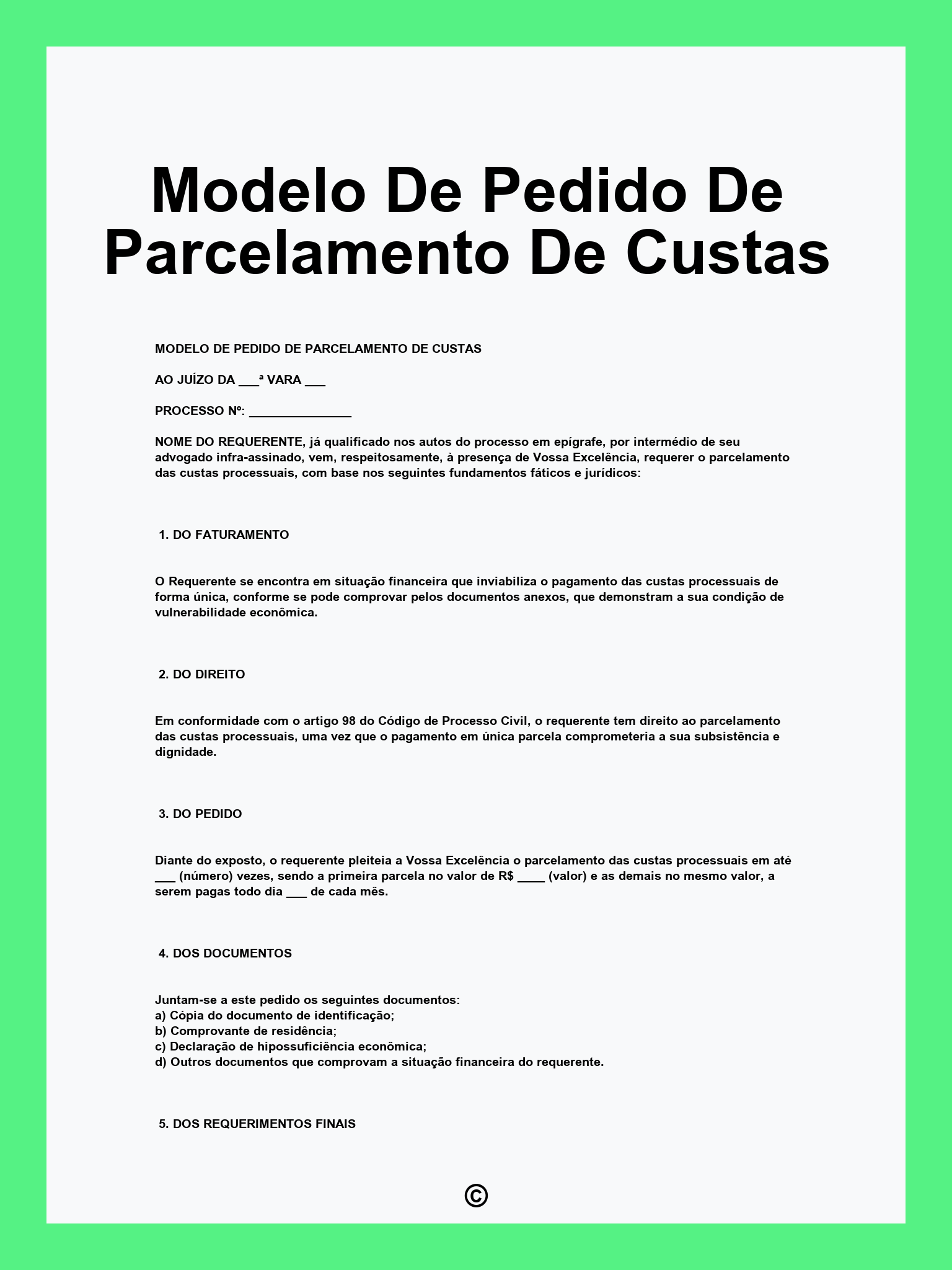 Modelo De Pedido De Parcelamento De Custas