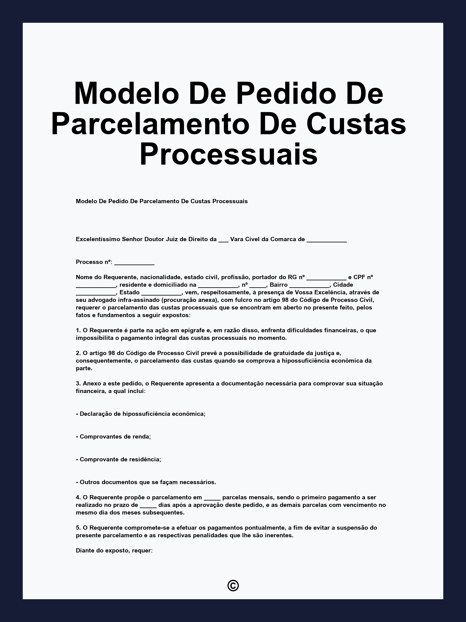 Modelo De Pedido De Parcelamento De Custas Processuais