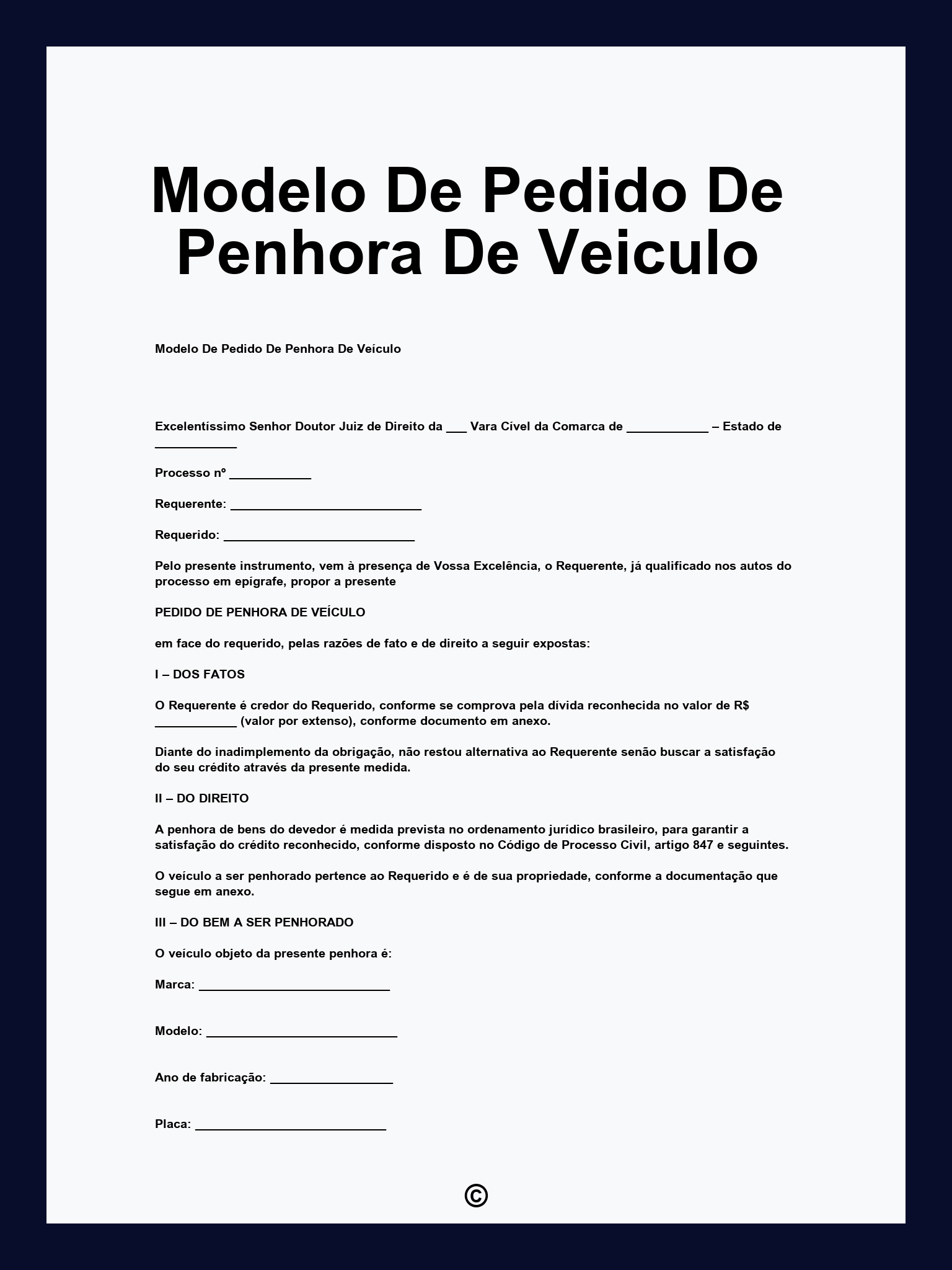 Modelo De Pedido De Penhora De Veiculo