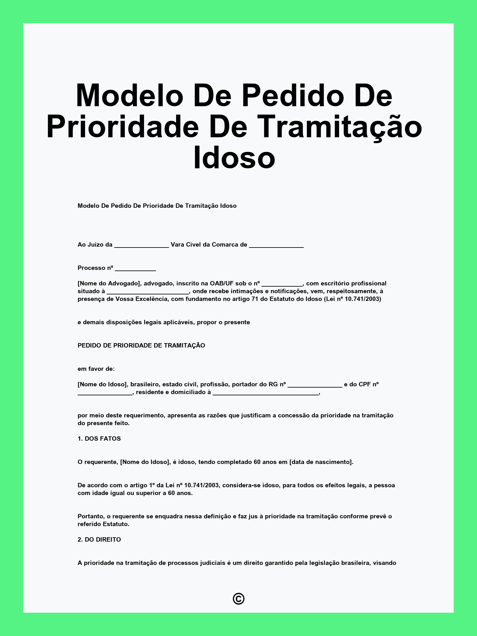 Modelo De Pedido De Prioridade De Tramitação Idoso