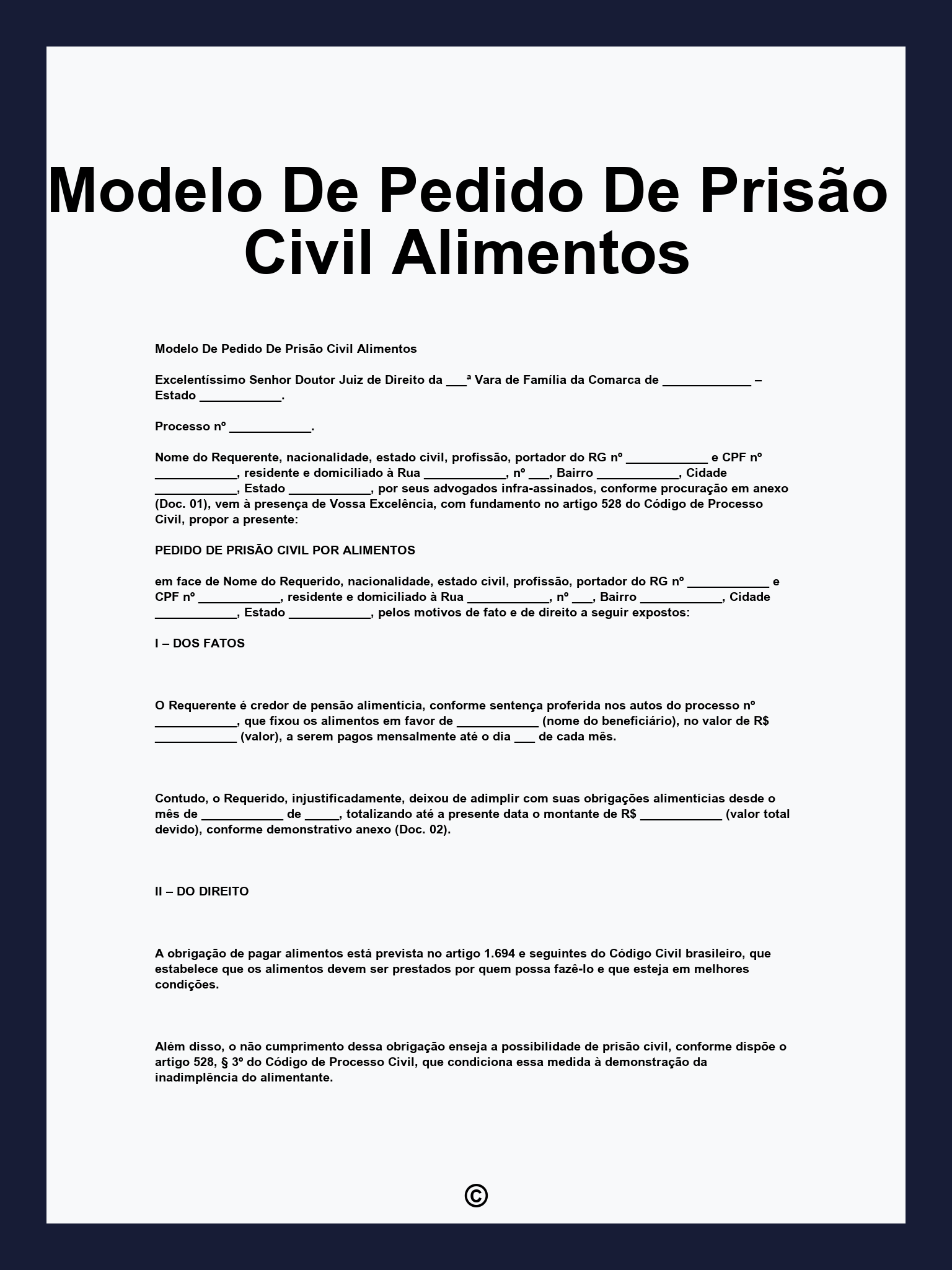 Modelo De Pedido De Prisão Civil Alimentos