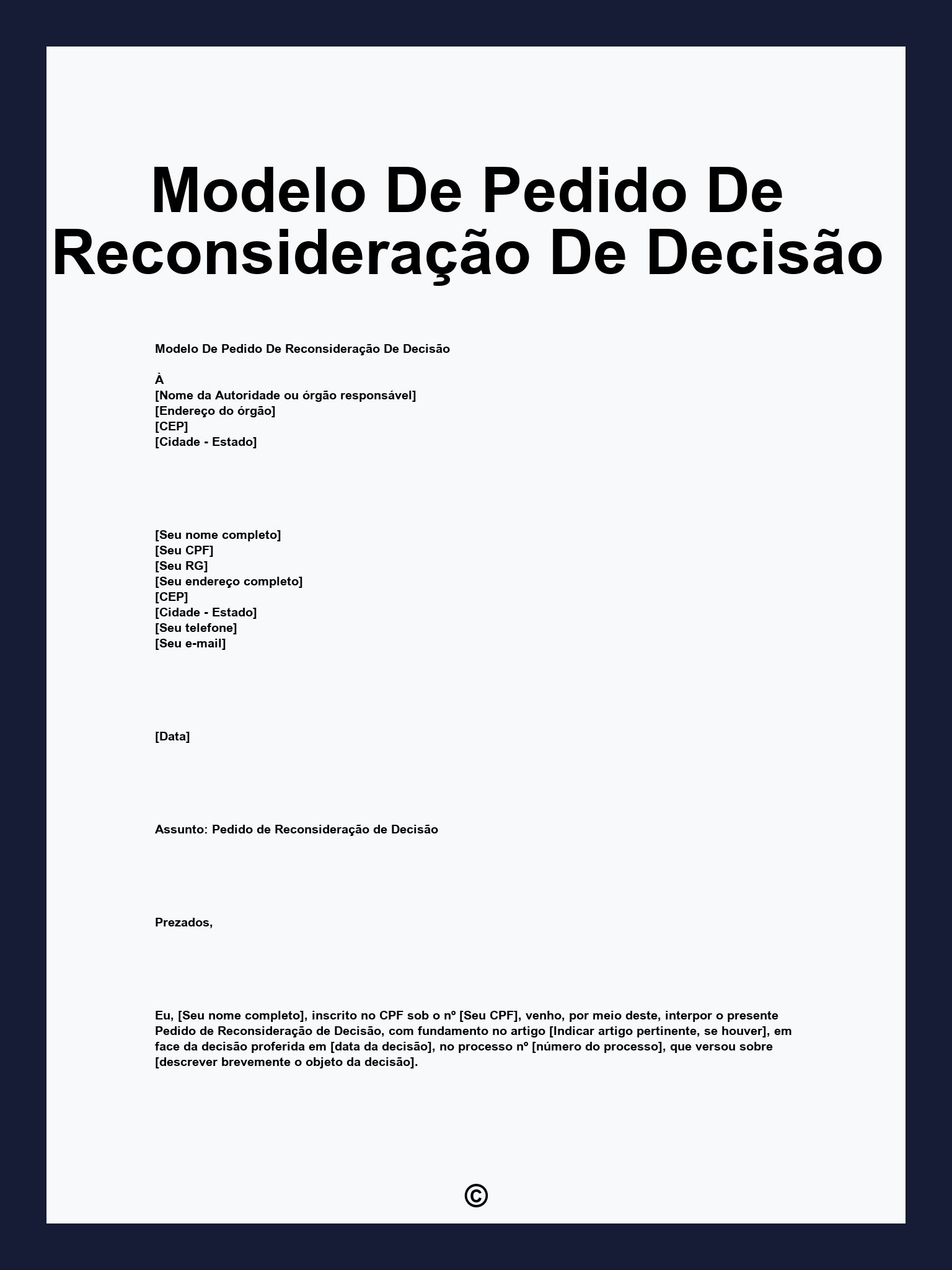 Modelo De Pedido De Reconsideração De Decisão