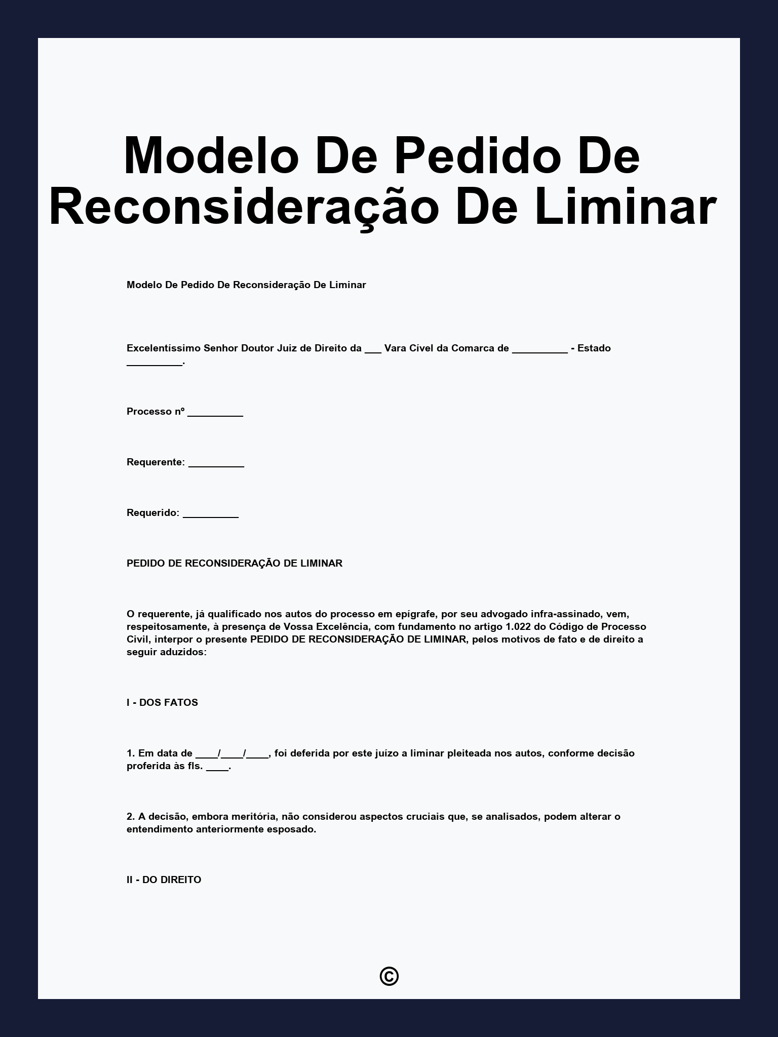 Modelo De Pedido De Reconsideração De Liminar