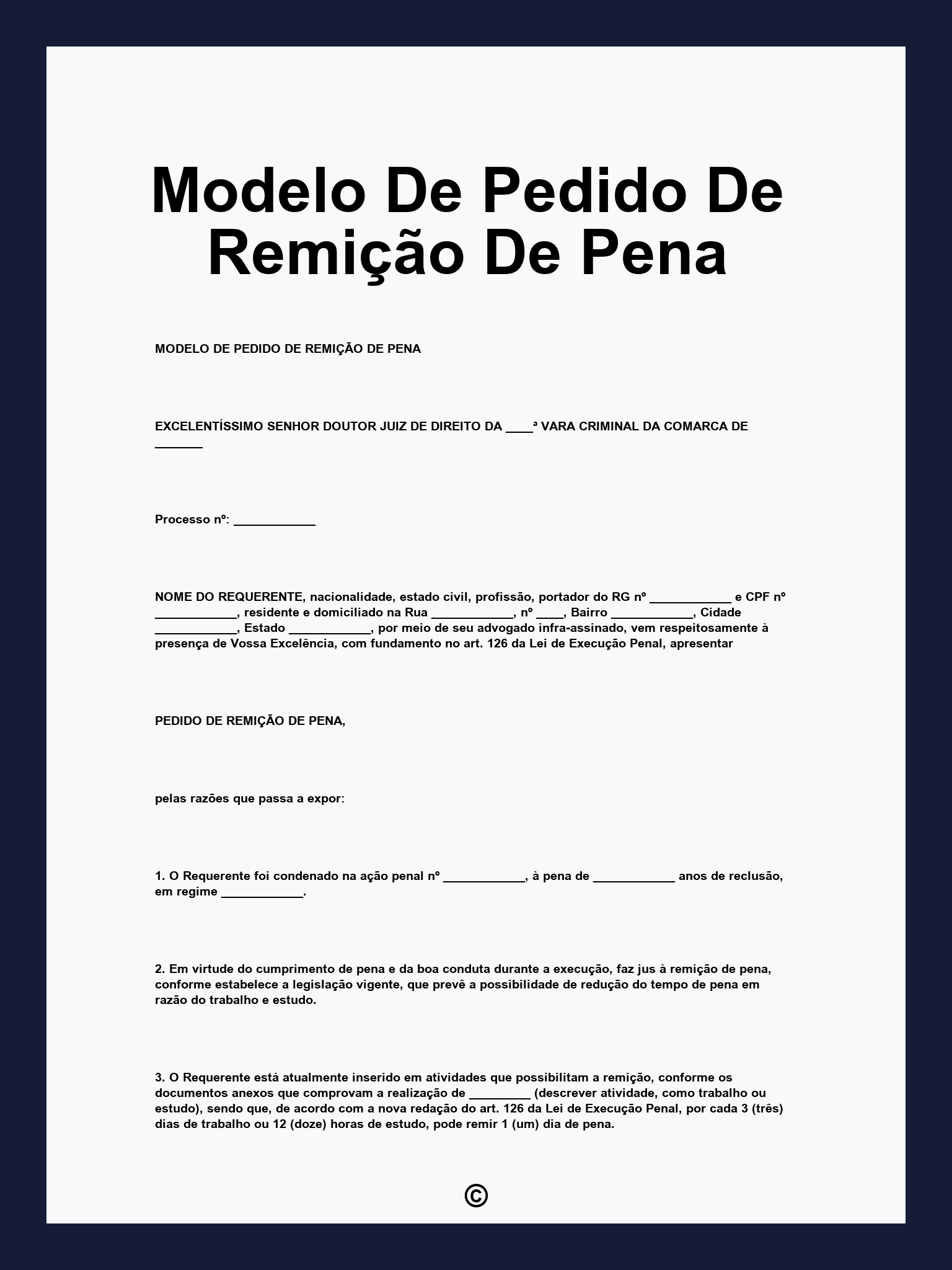 Modelo De Pedido De Remição De Pena