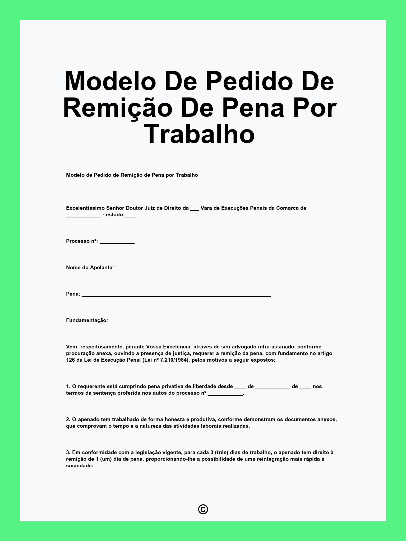 Modelo De Pedido De Remição De Pena Por Trabalho