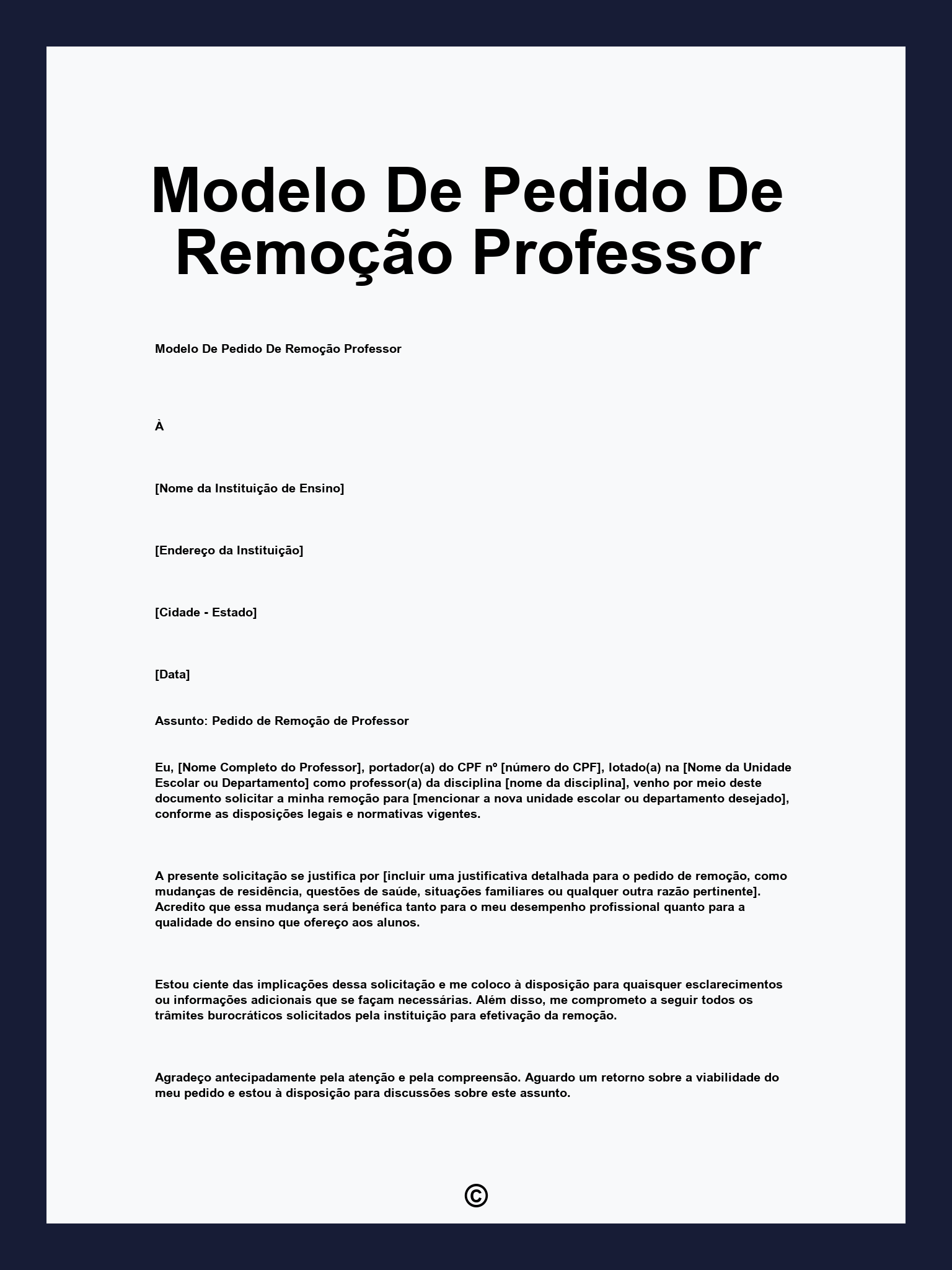 Modelo De Pedido De Remoção Professor