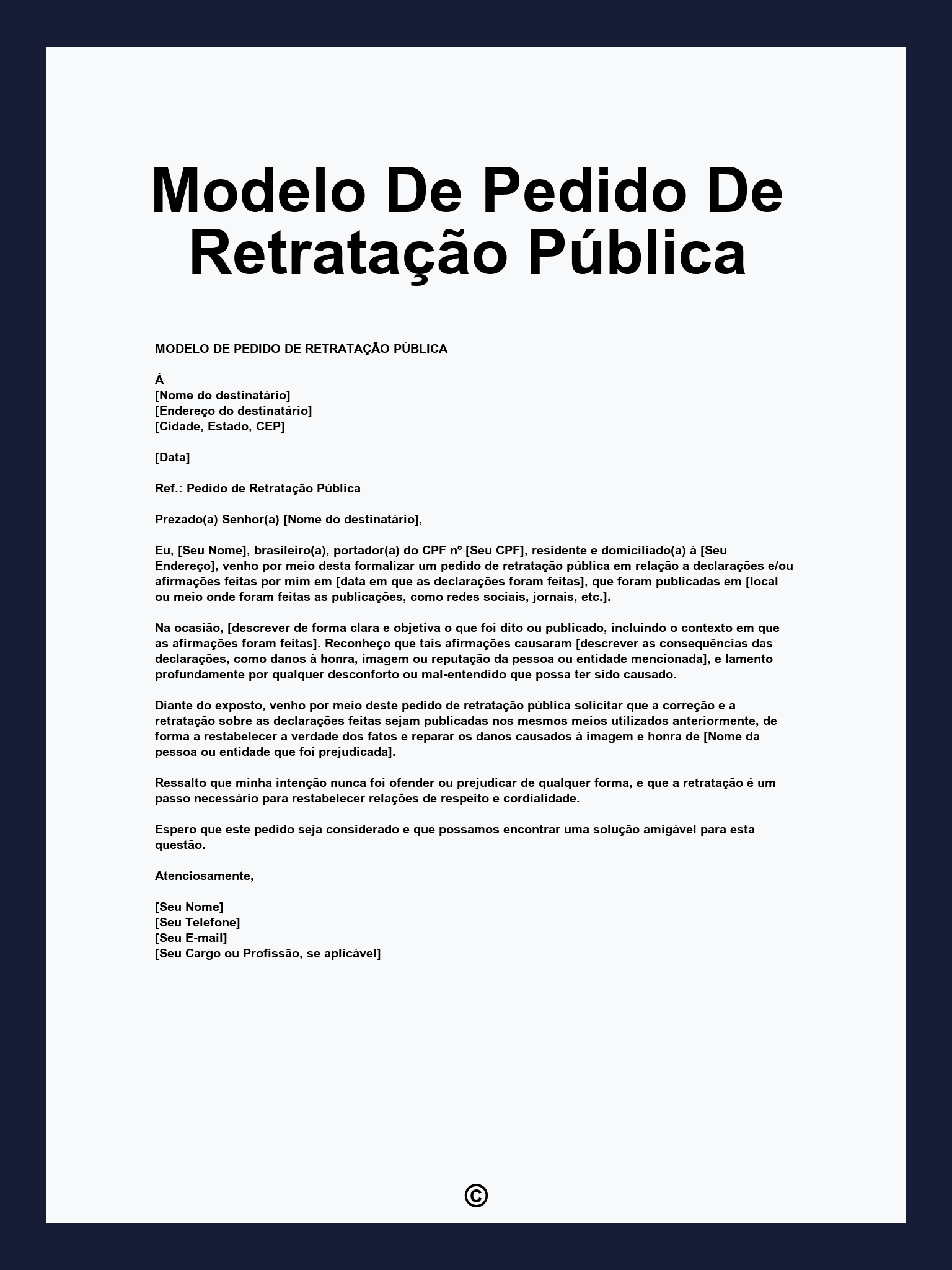 Modelo De Pedido De Retratação Pública