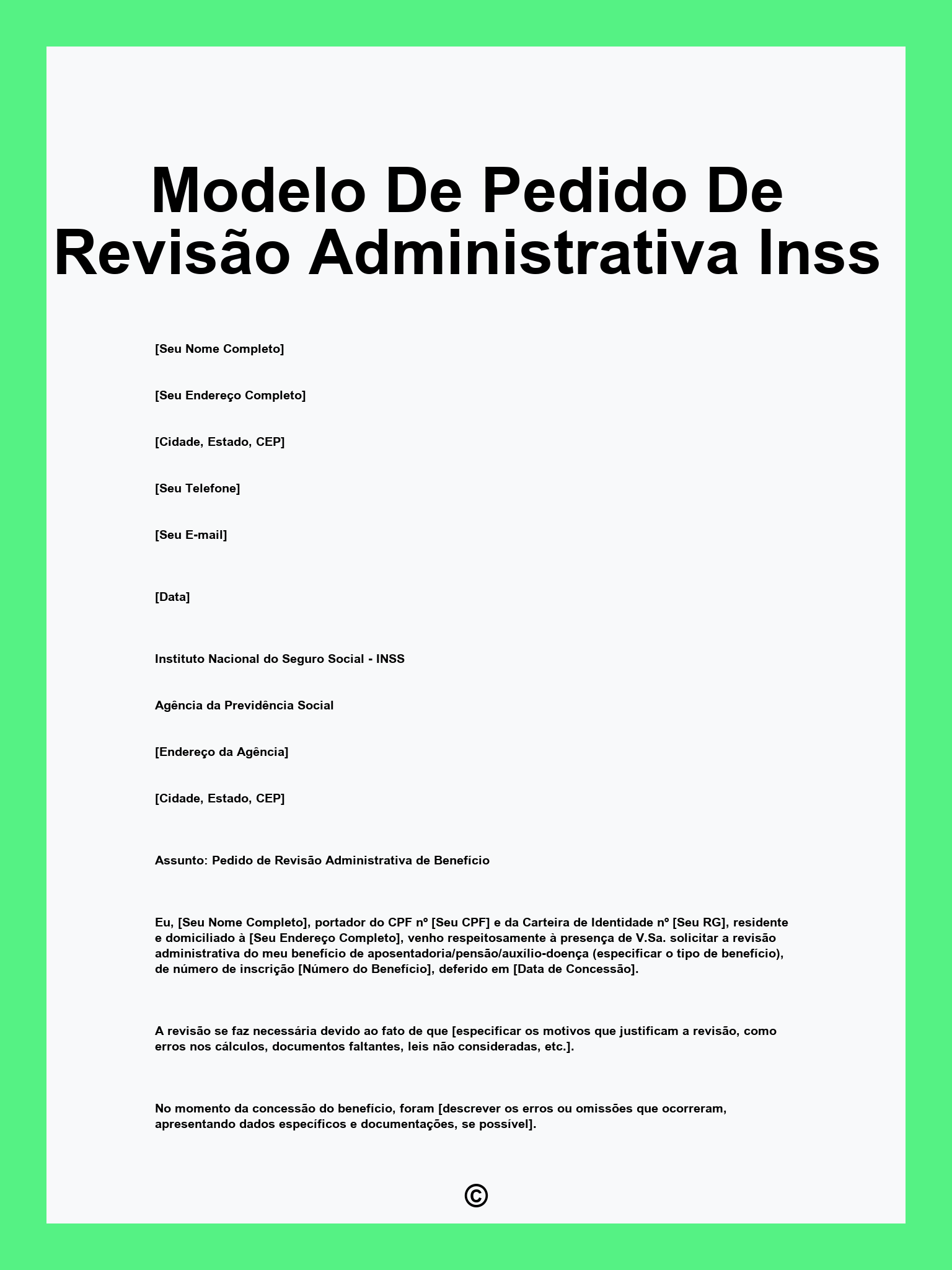 Modelo De Pedido De Revisão Administrativa Inss