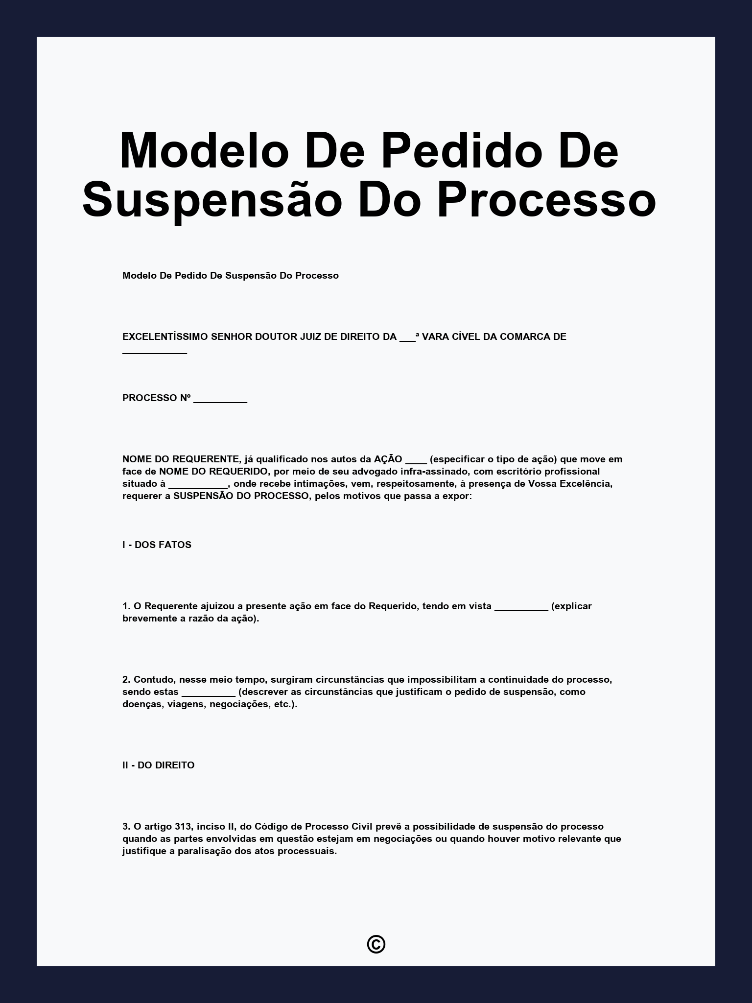Modelo De Pedido De Suspensão Do Processo