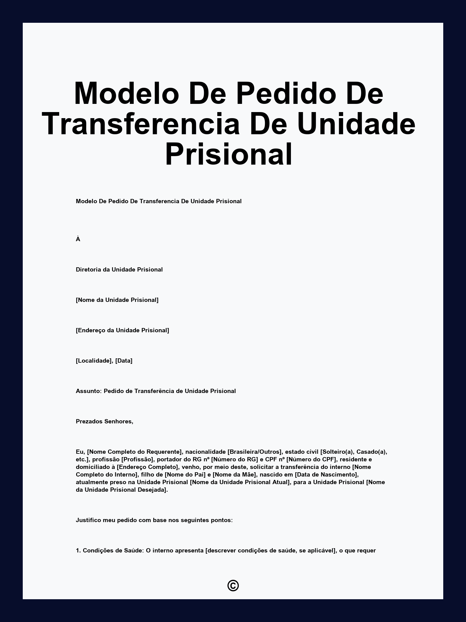 Modelo De Pedido De Transferencia De Unidade Prisional