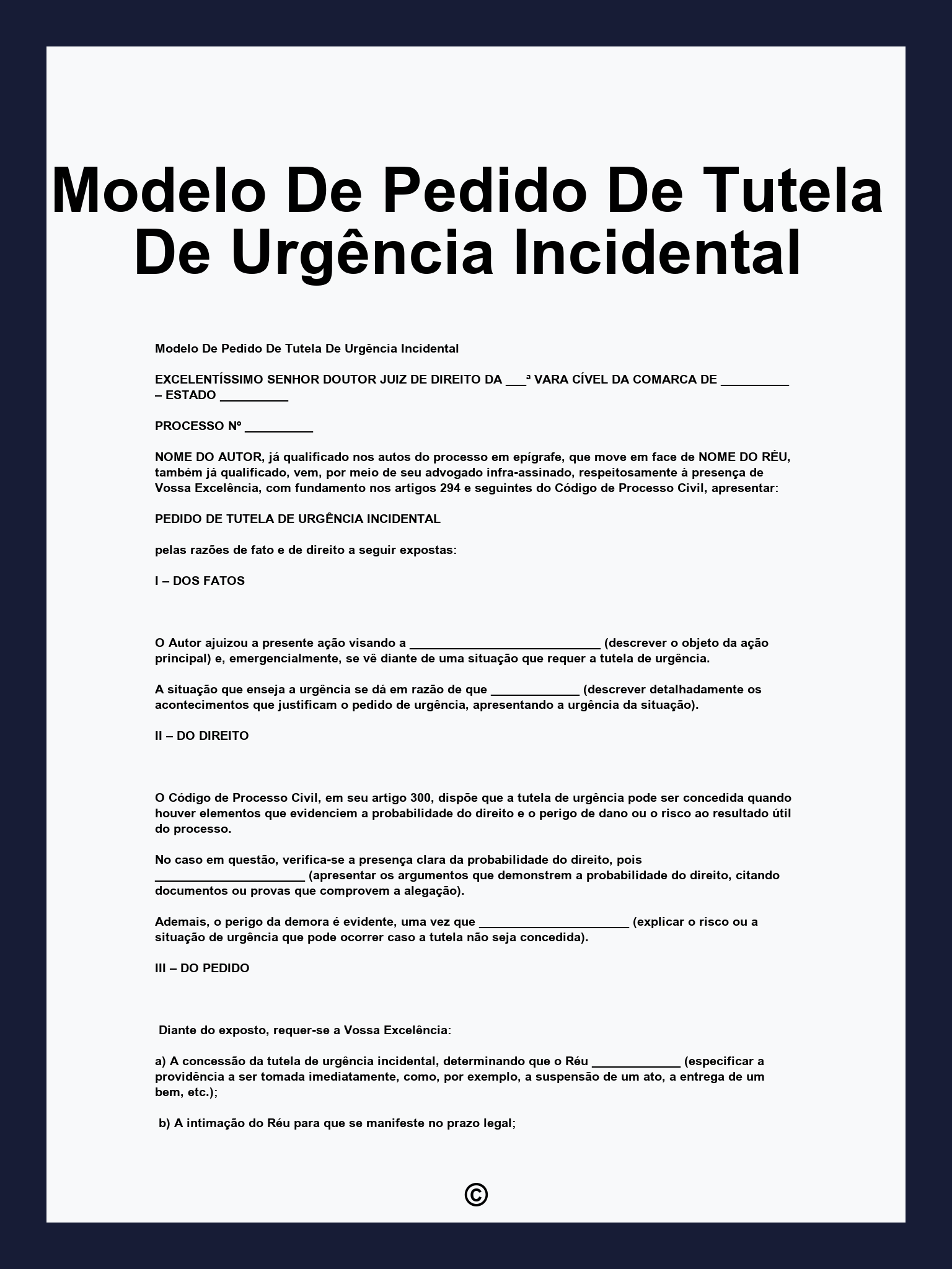Modelo De Pedido De Tutela De Urgência Incidental