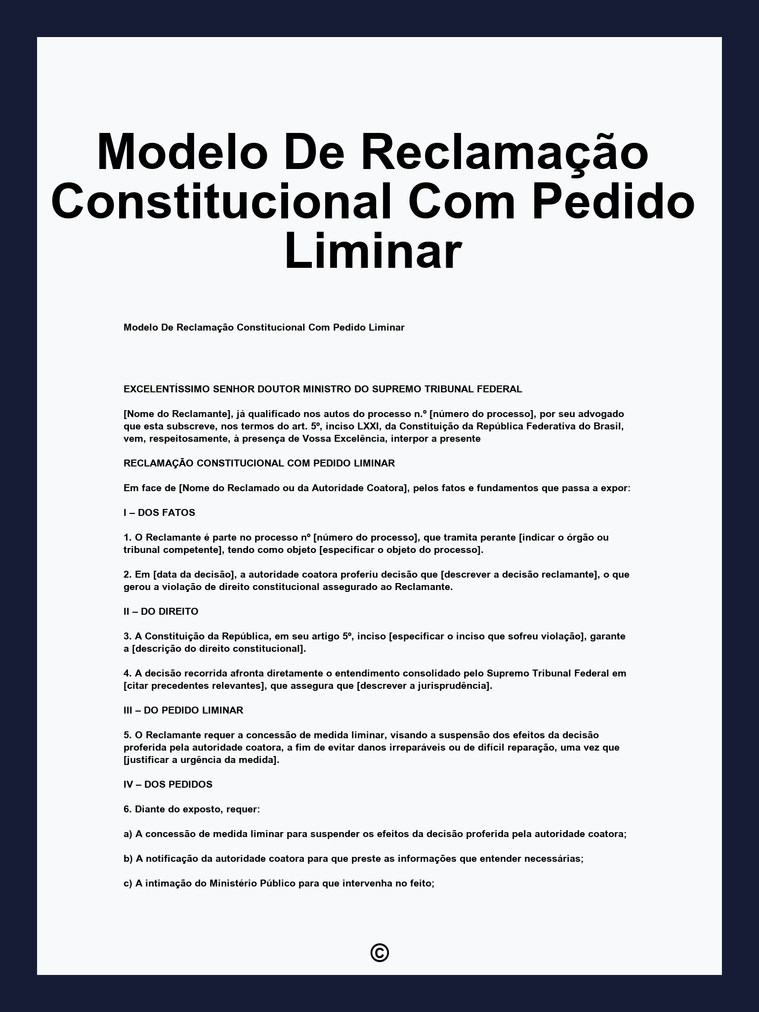 Modelo De Reclamação Constitucional Com Pedido Liminar