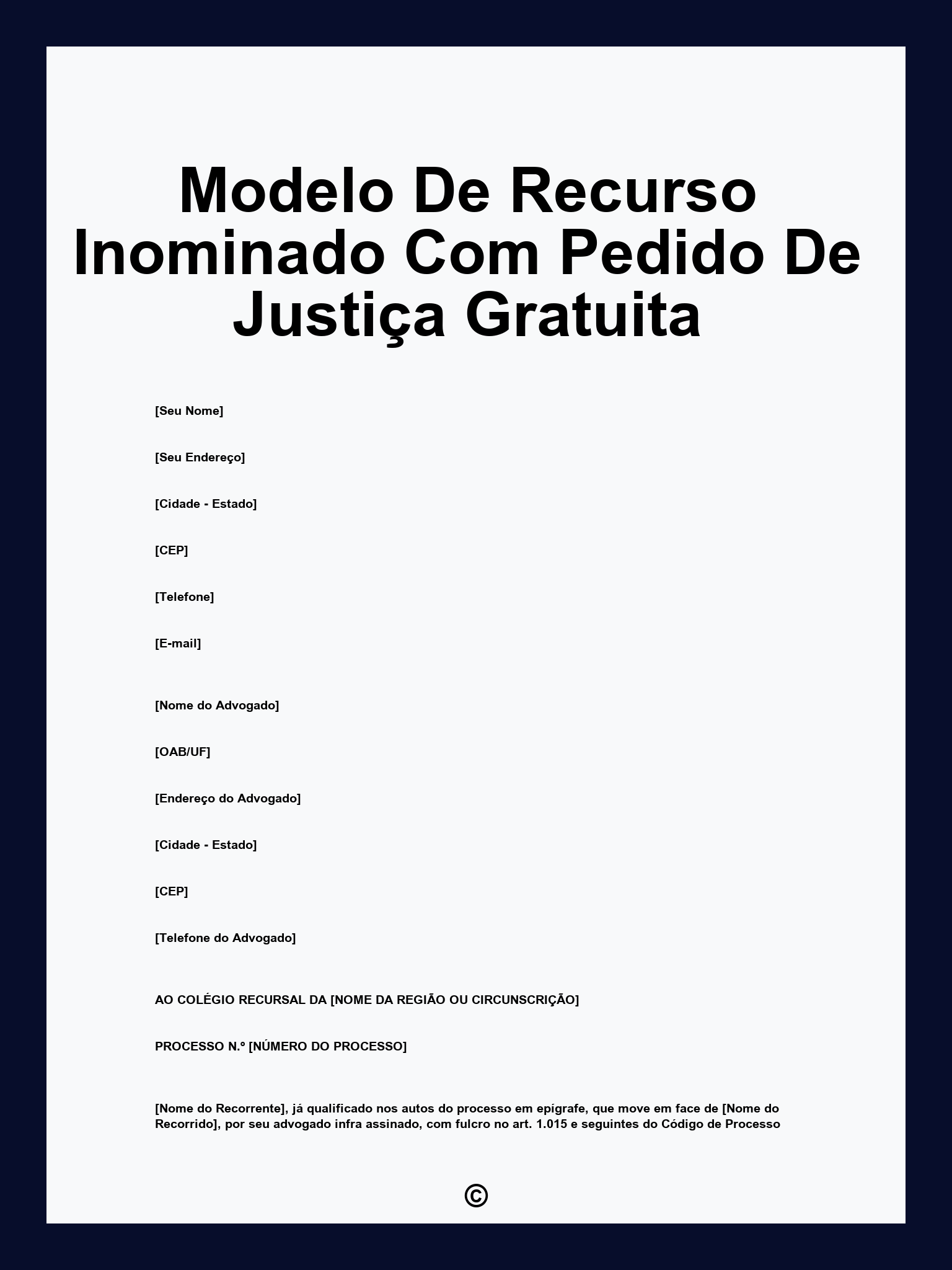 Modelo De Recurso Inominado Com Pedido De Justiça Gratuita