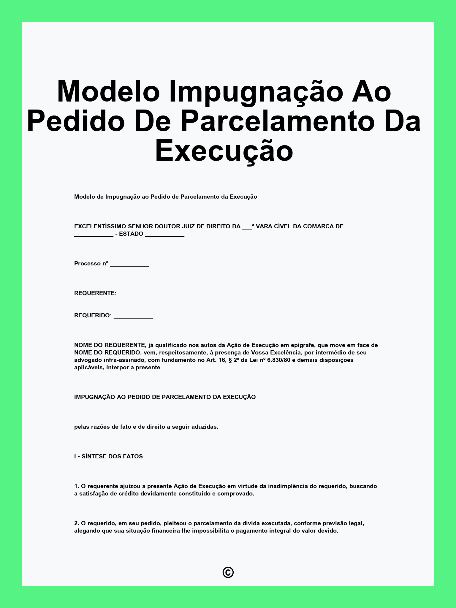 Modelo Impugnação Ao Pedido De Parcelamento Da Execução