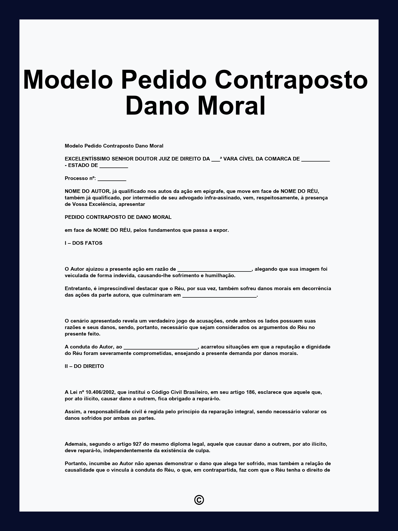 Modelo Pedido Contraposto Dano Moral