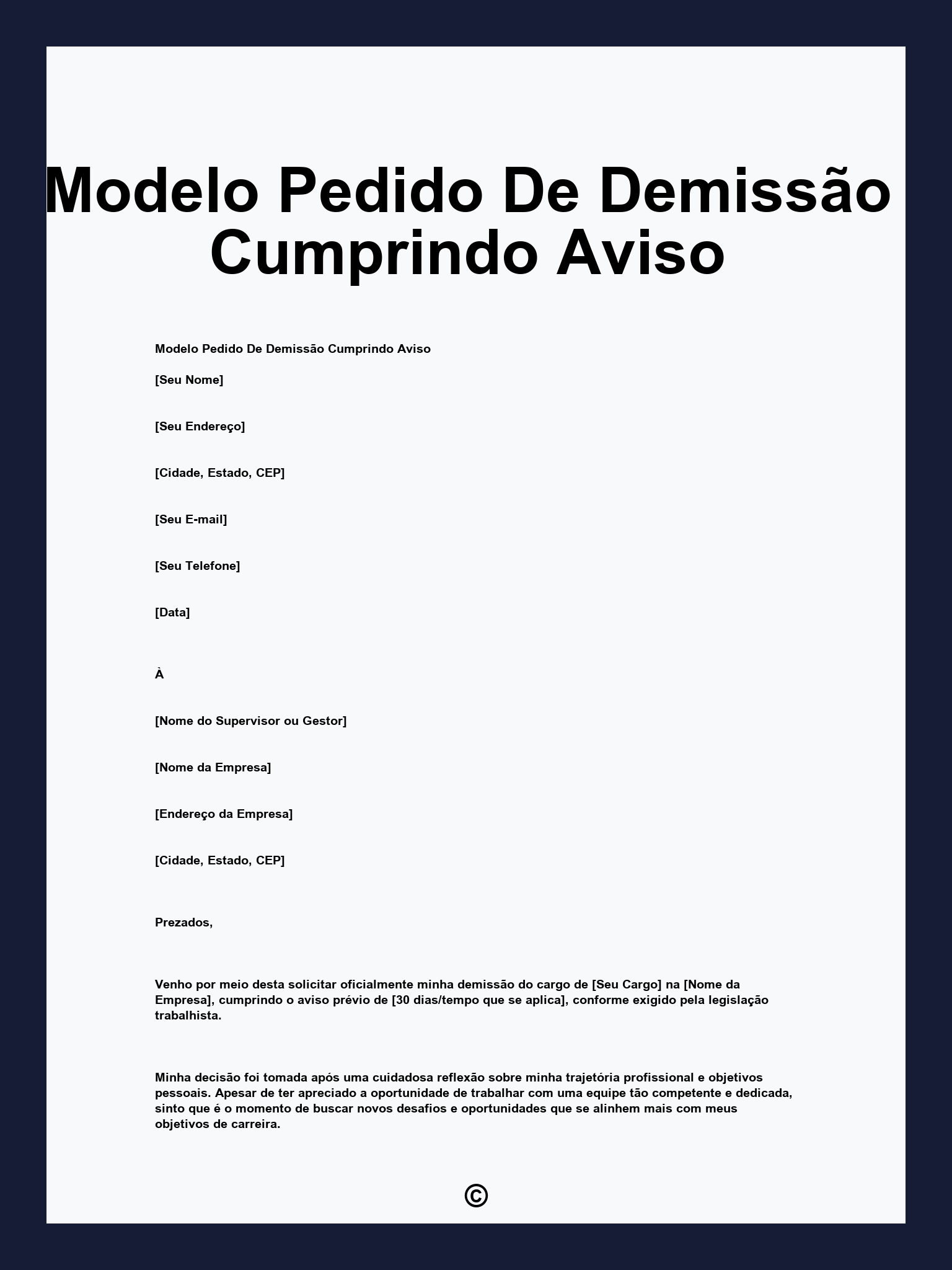 Modelo Pedido De Demissão Cumprindo Aviso