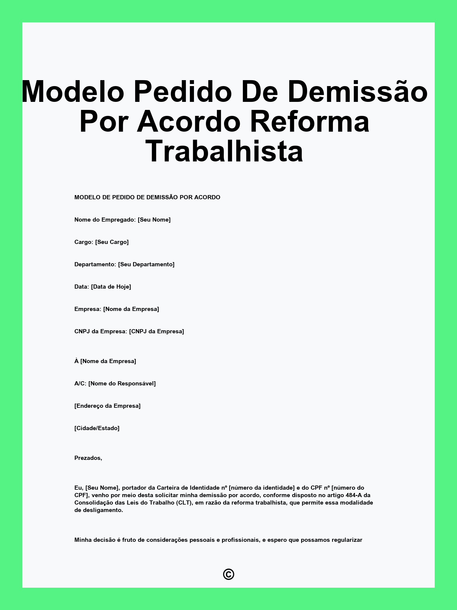 Modelo Pedido De Demissão Por Acordo Reforma Trabalhista