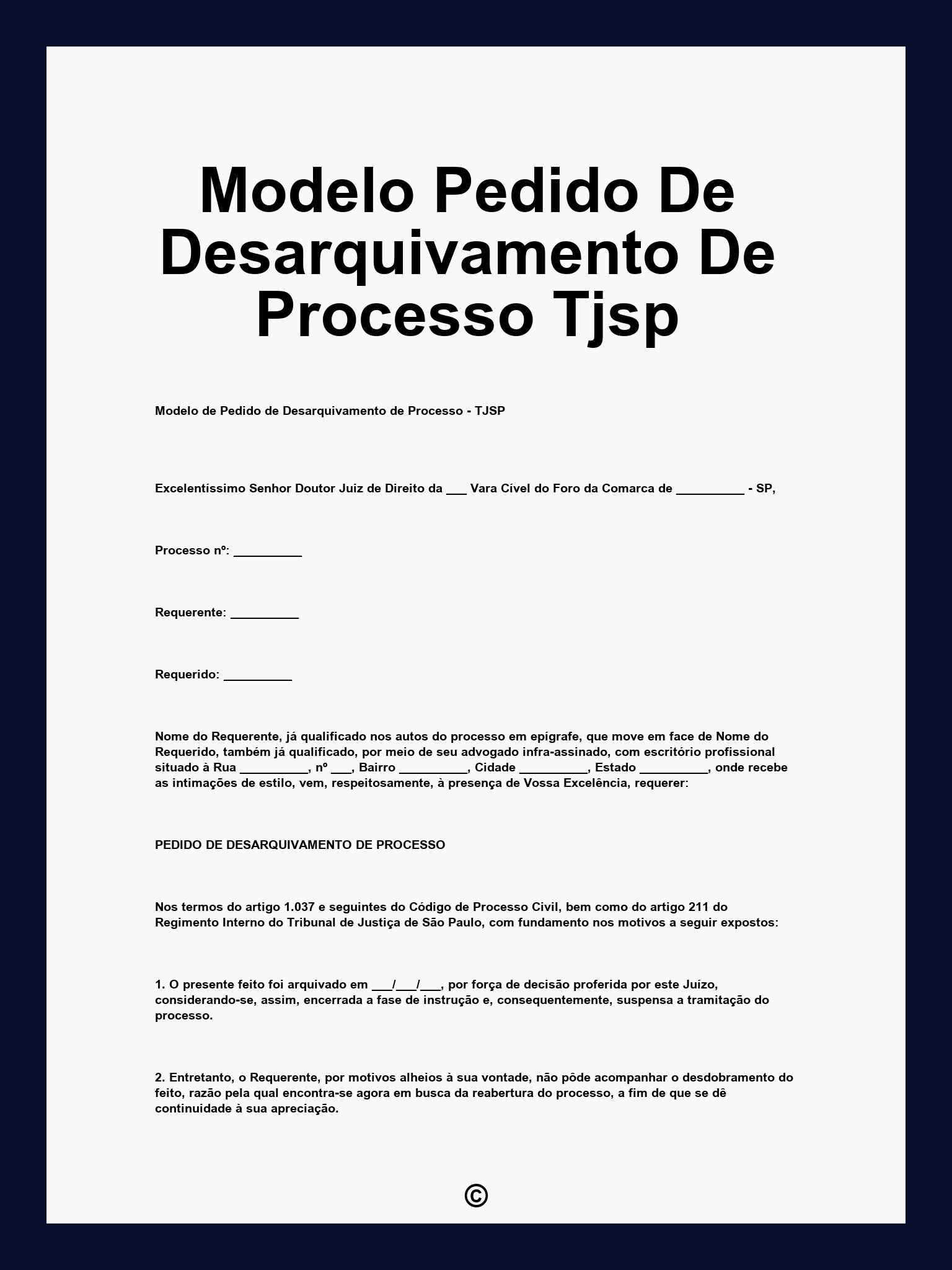 Modelo Pedido De Desarquivamento De Processo Tjsp