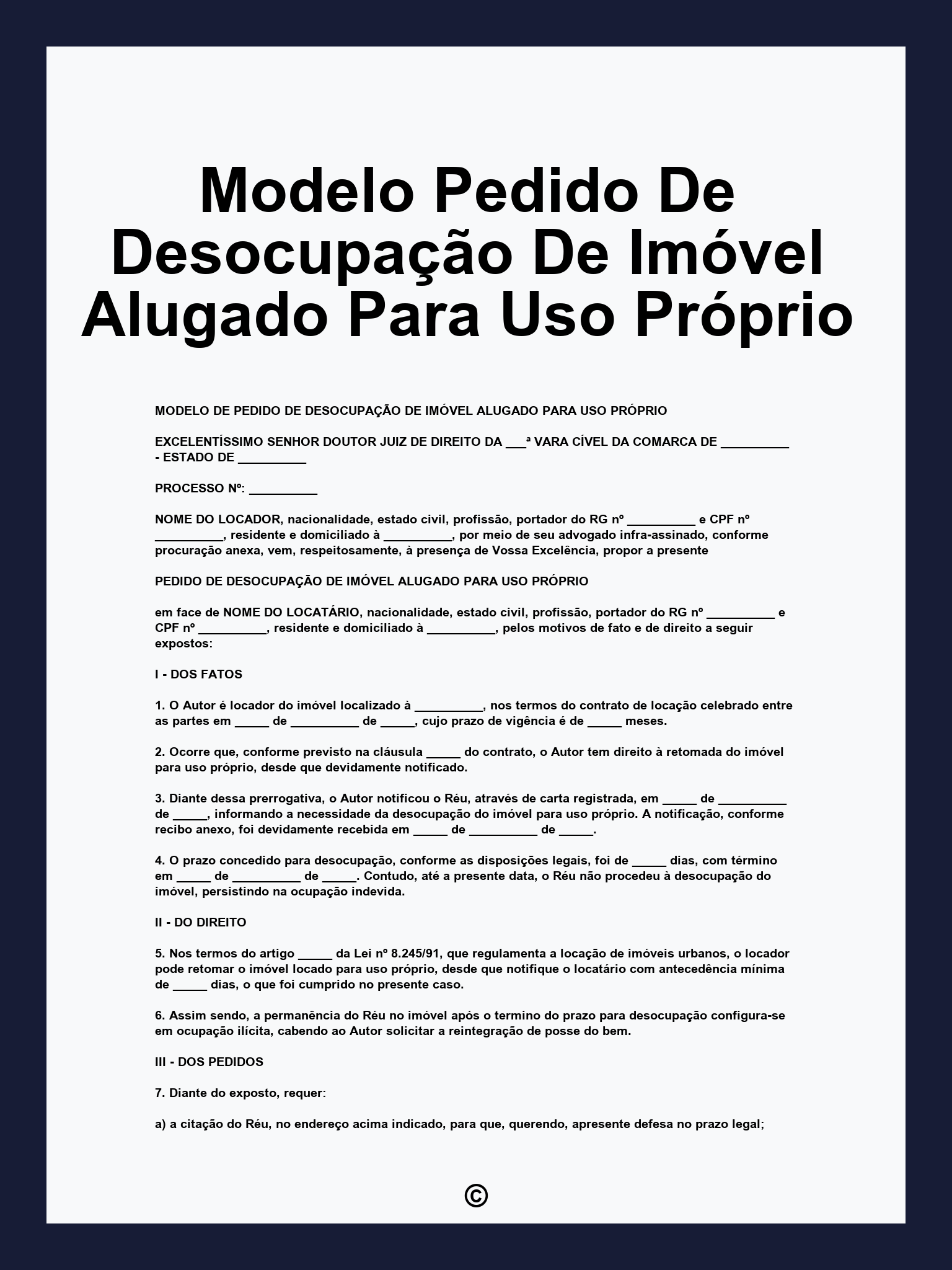 Modelo Pedido De Desocupação De Imóvel Alugado Para Uso Próprio