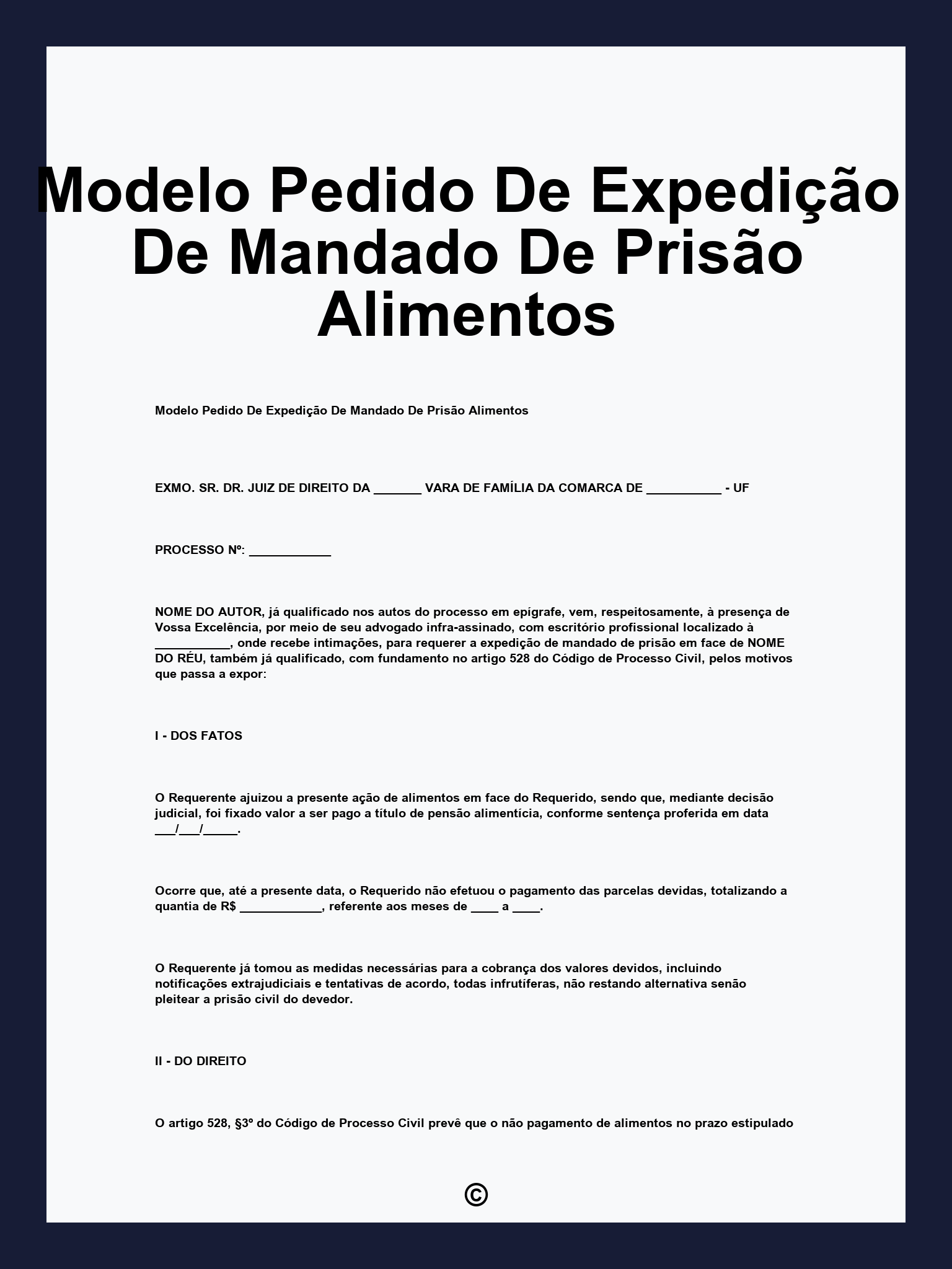 Modelo Pedido De Expedição De Mandado De Prisão Alimentos