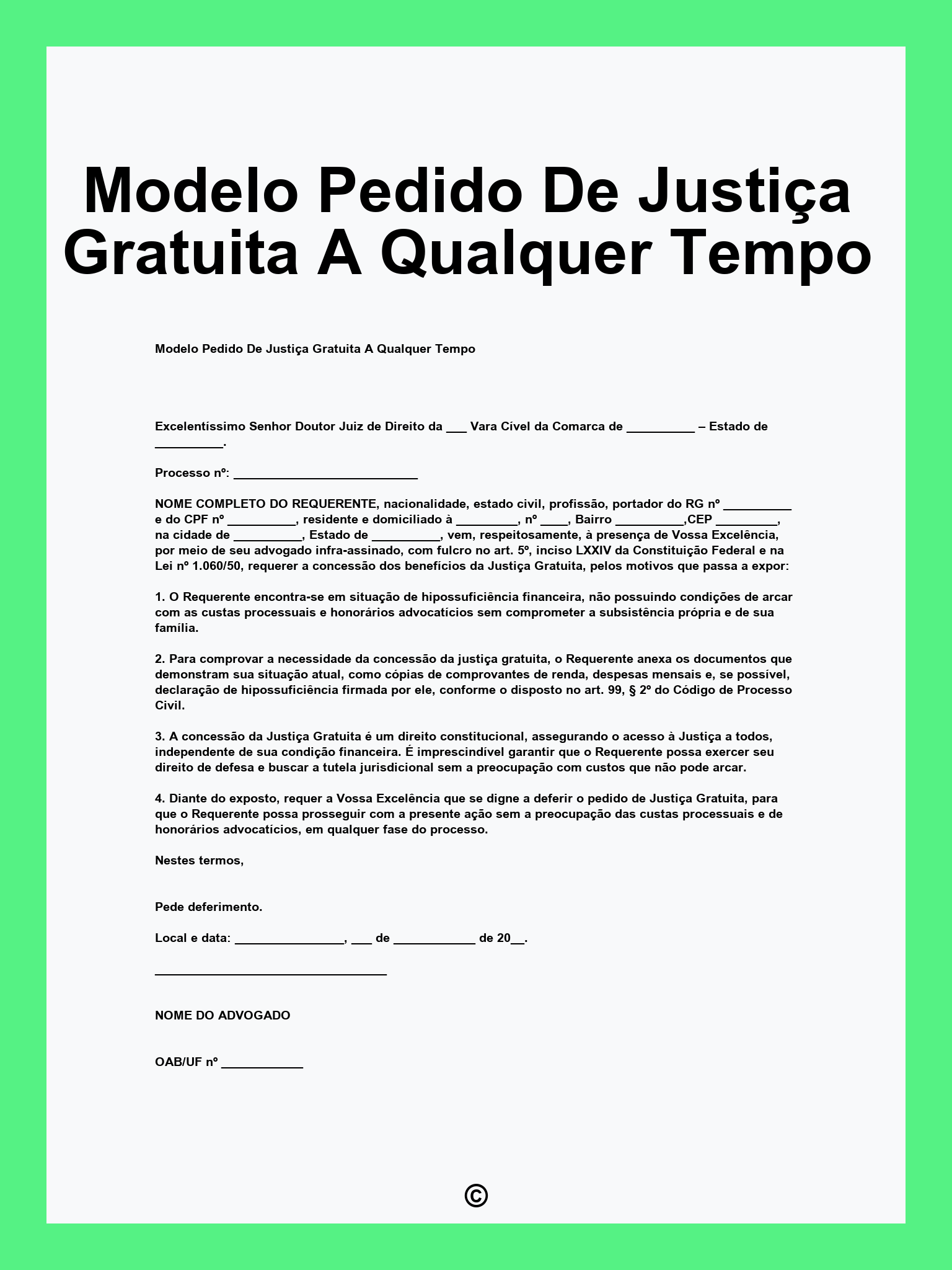 Modelo Pedido De Justiça Gratuita A Qualquer Tempo